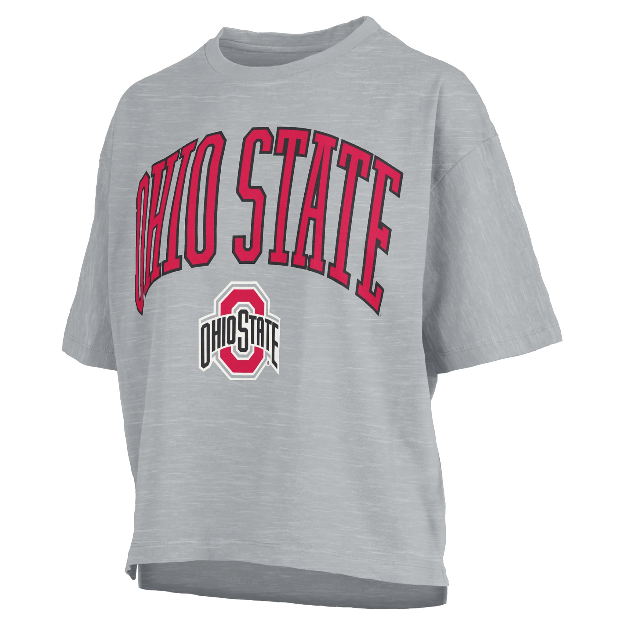 T-shirt oversize Pressbox Scarlet Ohio State Buckeyes à logo Nelson Arch Over en tissu flammé pour femmes