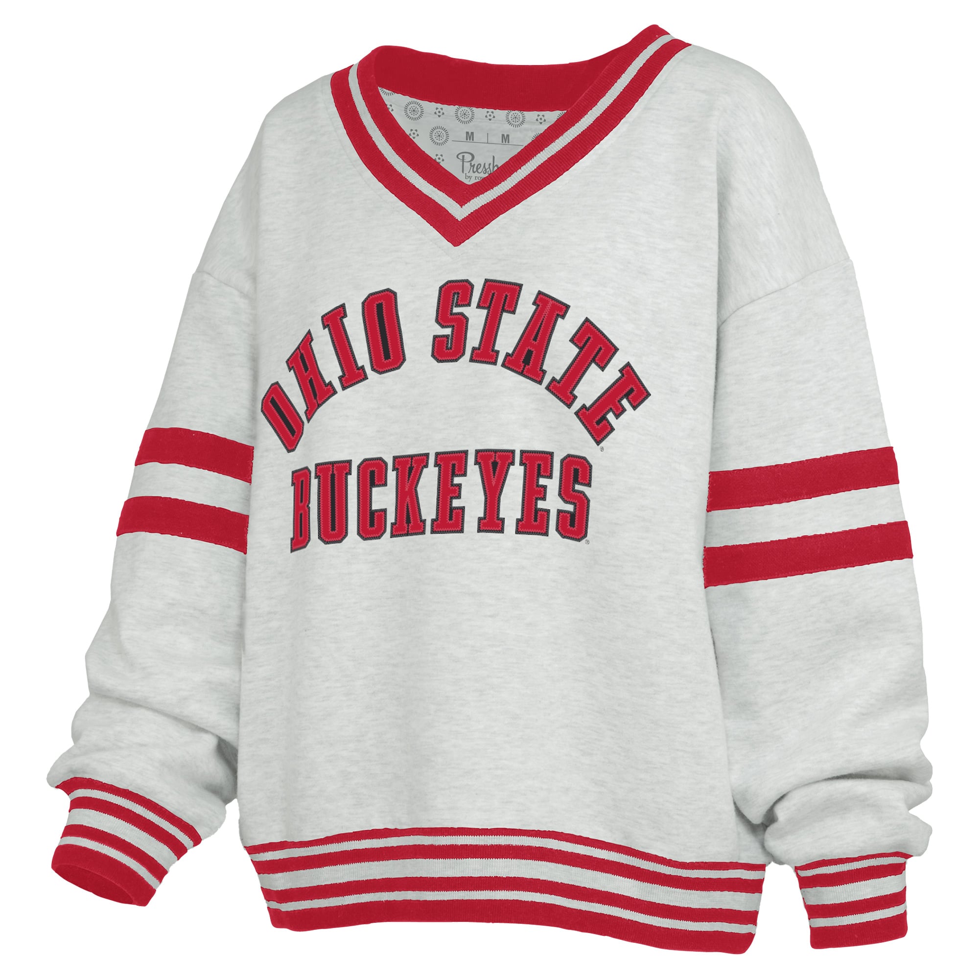 Women's Pressbox Gray/Scarlet Ohio State Buckeyes Tackle Twill Oates V-Neck Sweatshirt