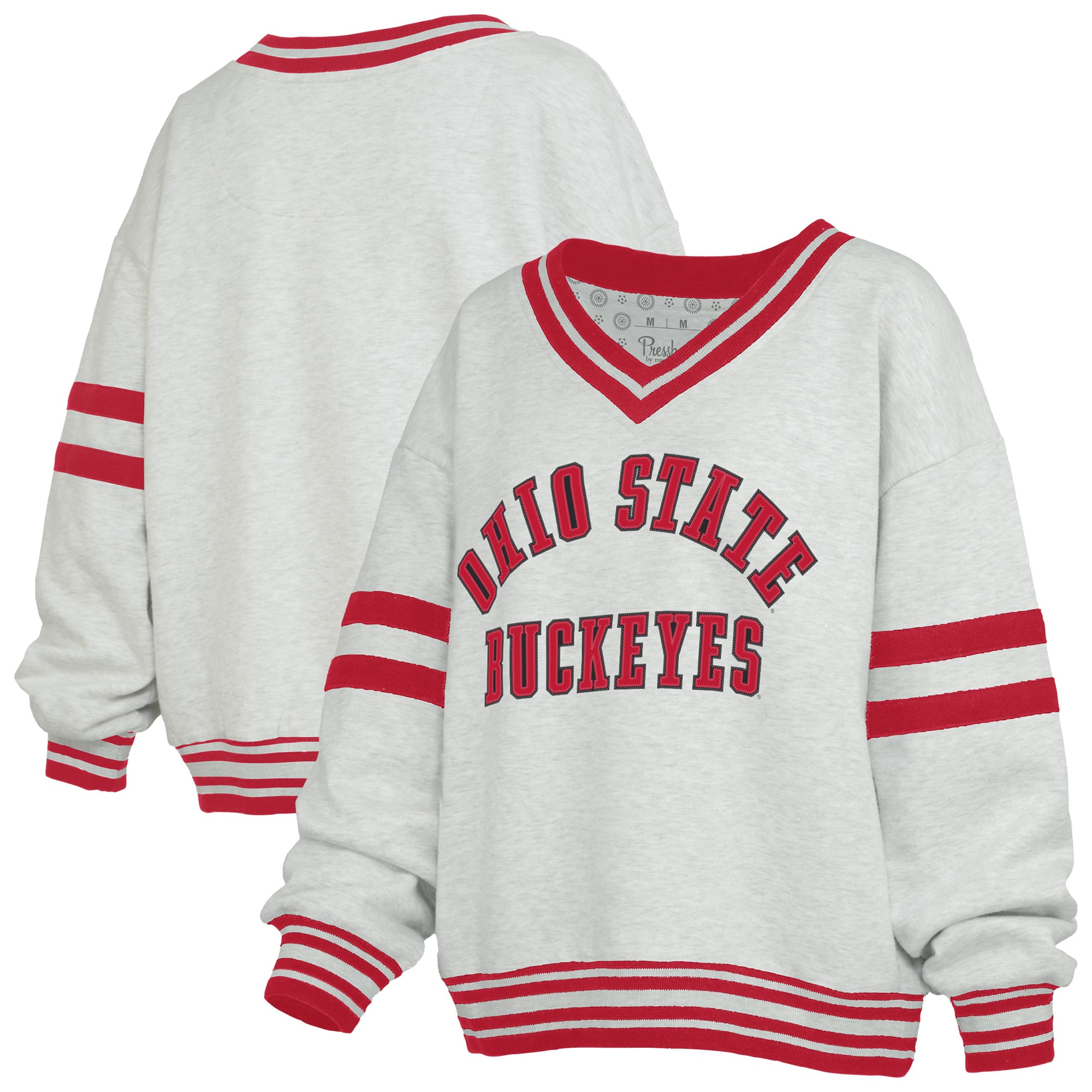Women's Pressbox Gray/Scarlet Ohio State Buckeyes Tackle Twill Oates V-Neck Sweatshirt
