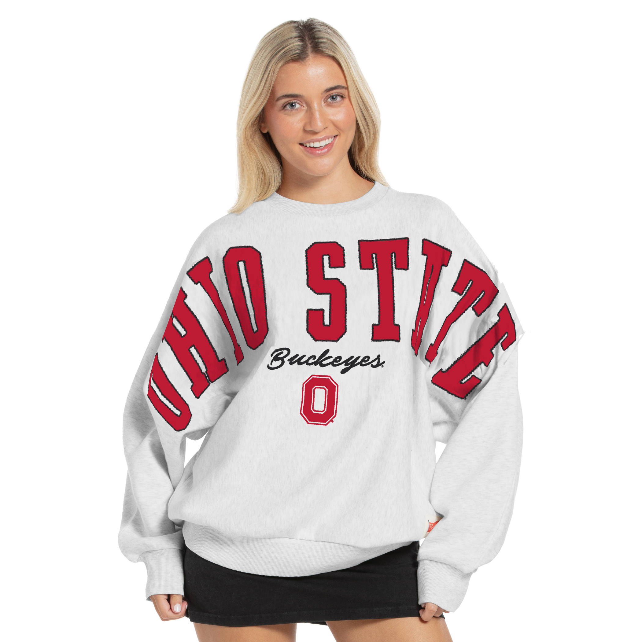 Sweat-shirt oversize en flanelle gris chiné pour femme, à l'effigie des Buckeyes de l'Ohio State.