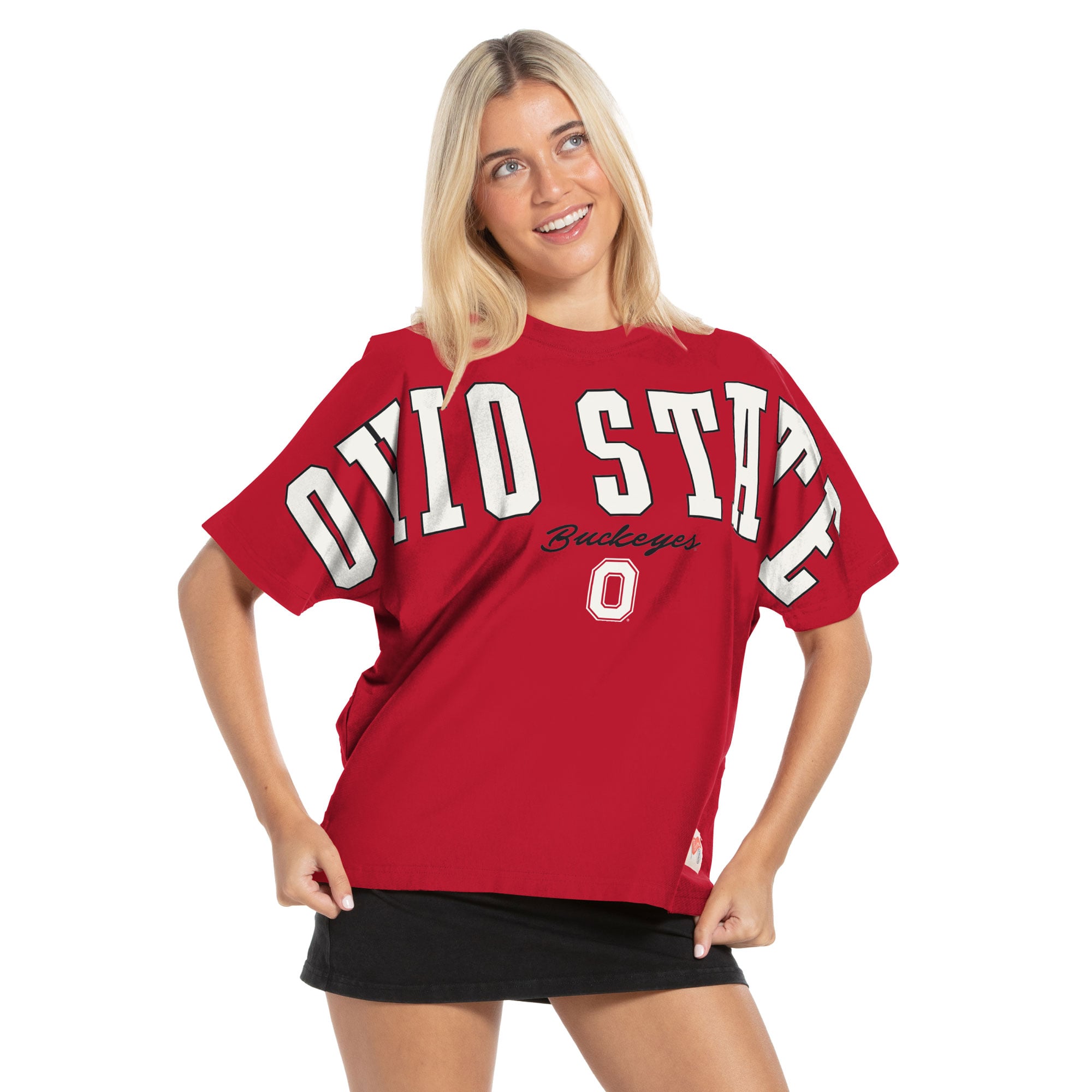 T-shirt oversize en flanelle écarlate Pressbox pour femmes, Ohio State Buckeyes