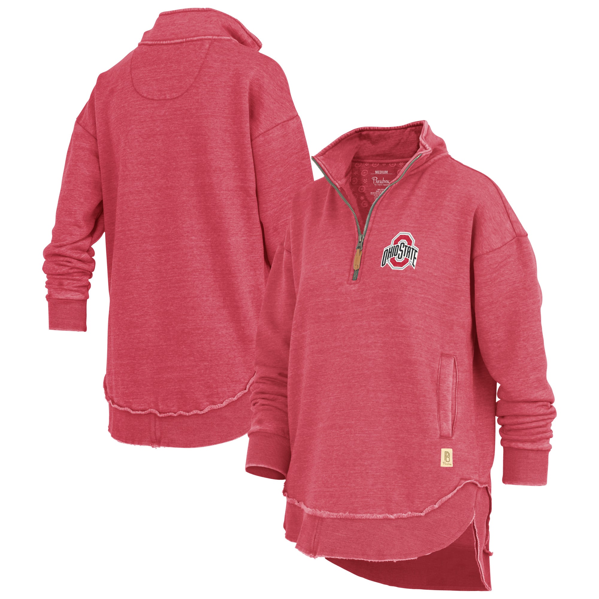 Sweat-shirt zippé quart de tour pour femme Pressbox Scarlet Ohio State Buckeyes Northfork Sojourn Poncho