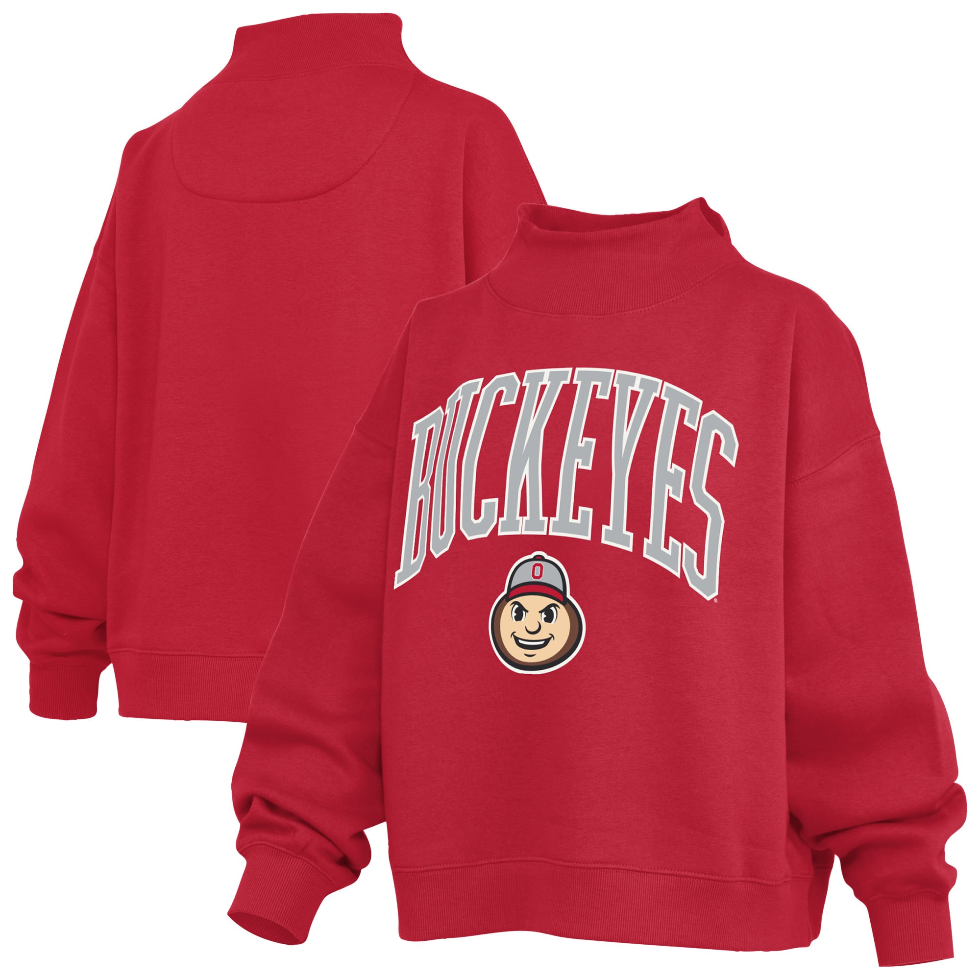 Sweat-shirt à col montant oversize en polaire avec slogan écarlate des Ohio State Buckeyes pour femmes (Pressbox Scarlet)