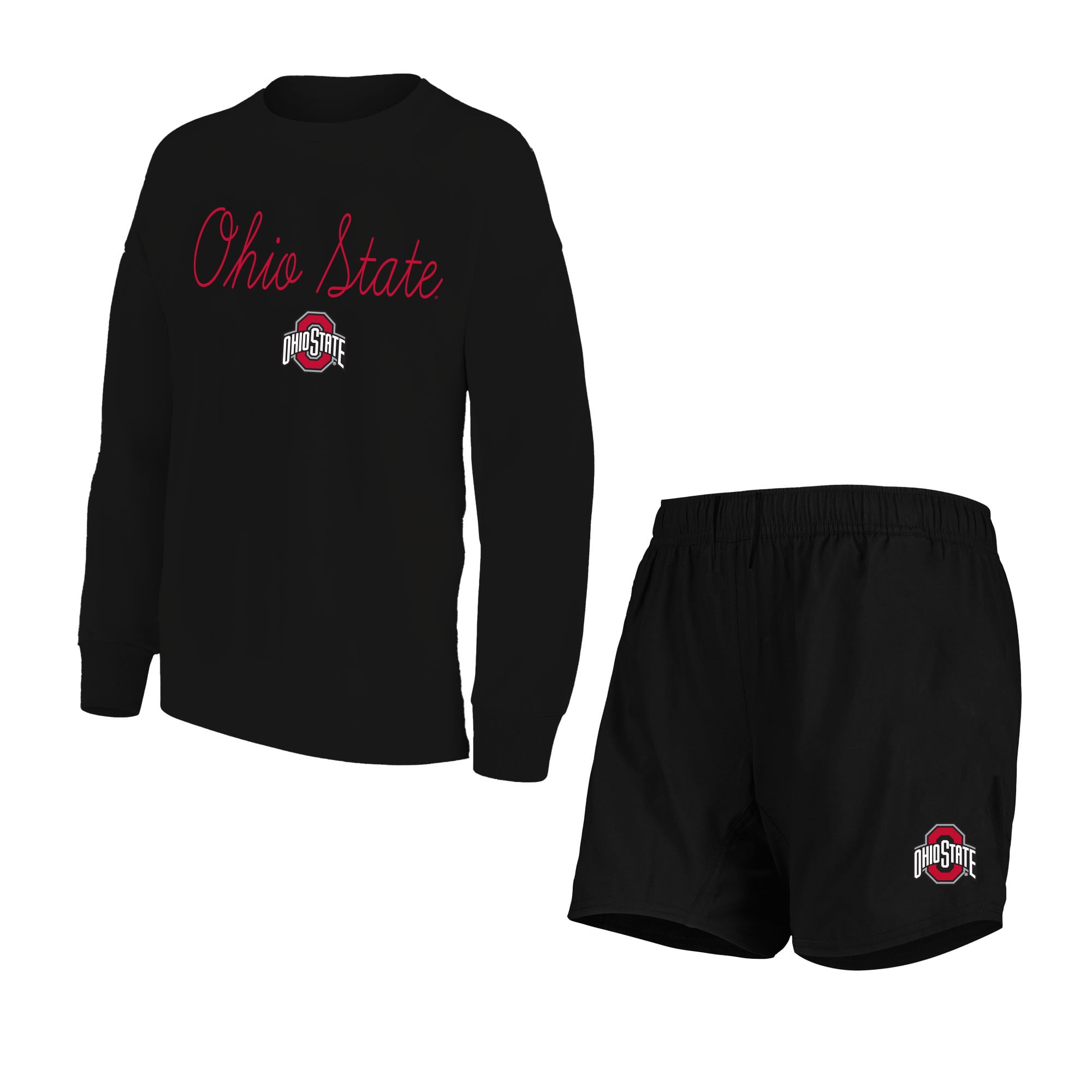 Women's Profile Black Ohio State Buckeyes Plus French Terry Crew and Shorts Lounge Set