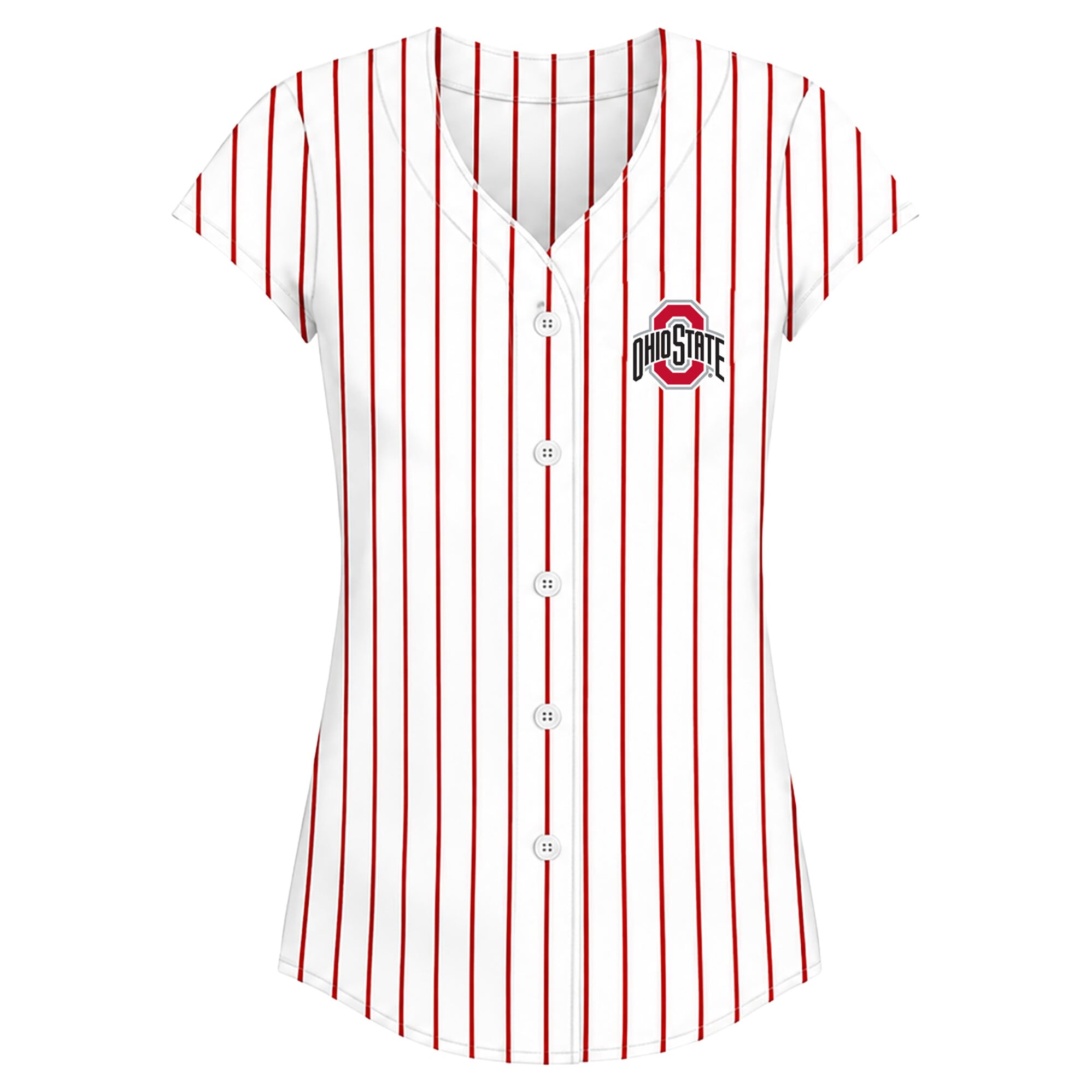 Women's Profile White/Scarlet Ohio State Buckeyes Plus Stripe Glitter Button-Up Fashion Jersey Top