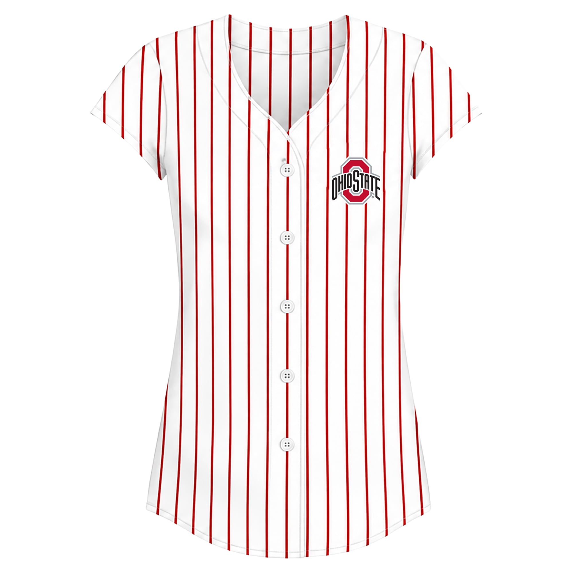 Women's Profile White/Scarlet Ohio State Buckeyes Plus Stripe Glitter Button-Up Fashion Jersey Top
