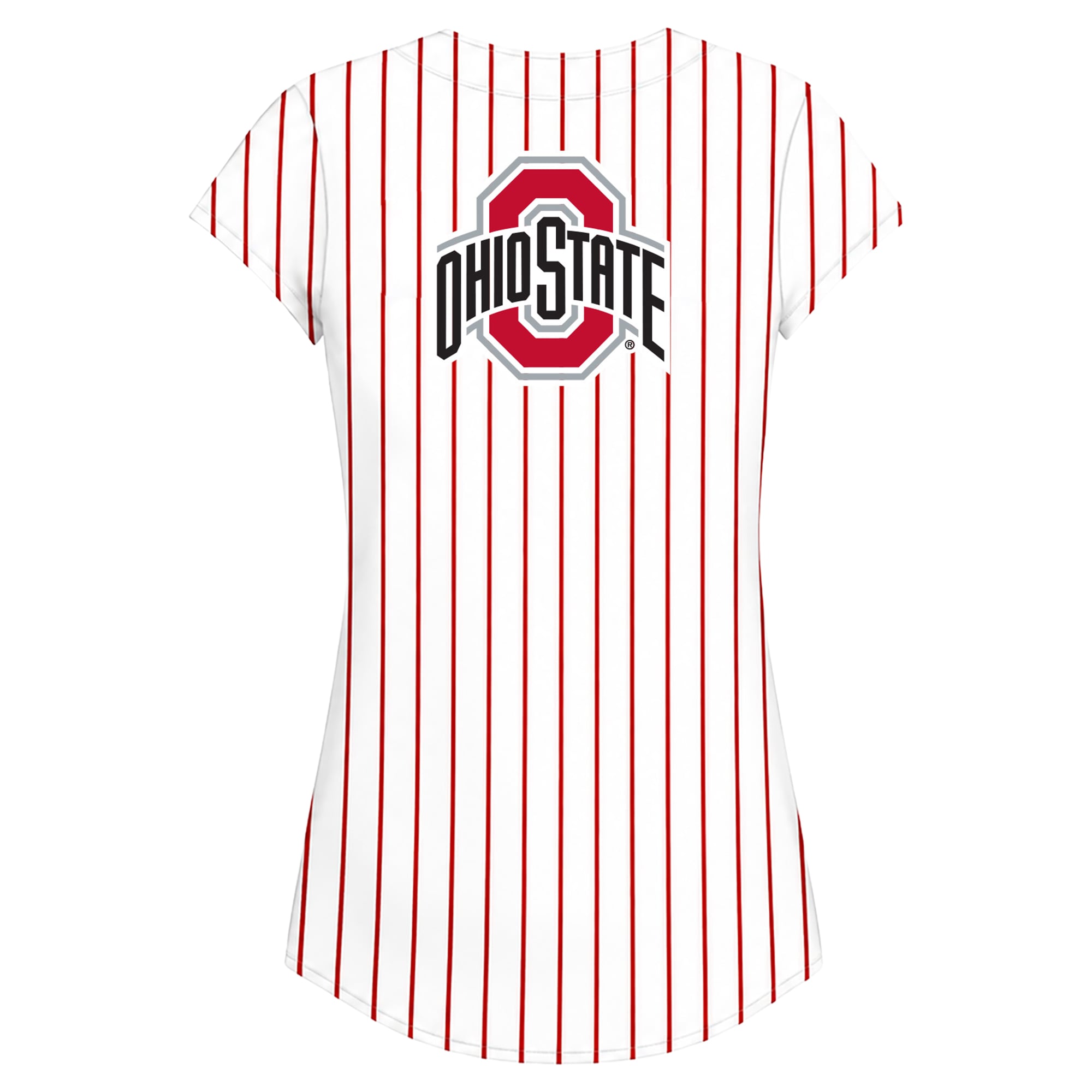 Women's Profile White/Scarlet Ohio State Buckeyes Plus Stripe Glitter Button-Up Fashion Jersey Top