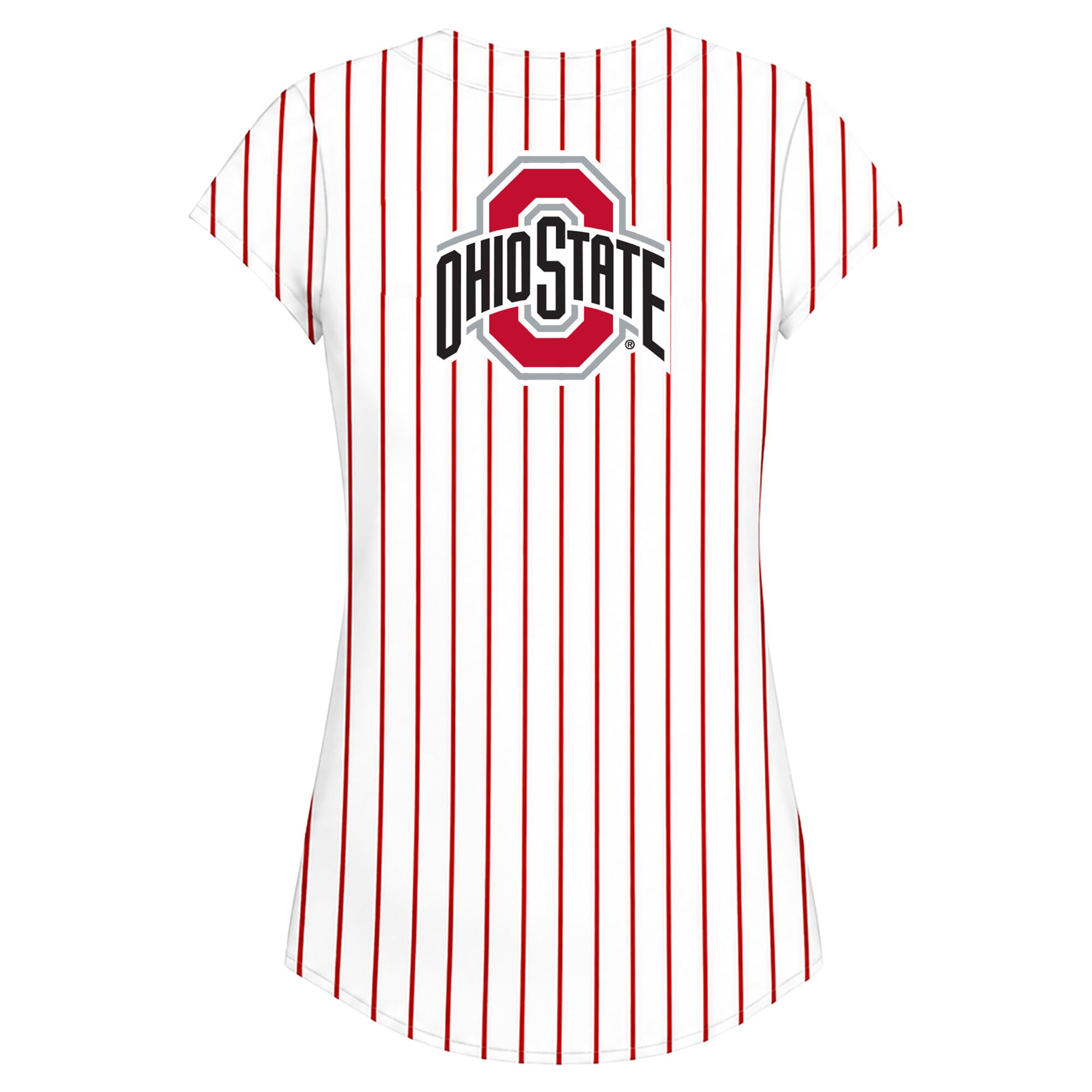 Women's Profile White/Scarlet Ohio State Buckeyes Plus Stripe Glitter Button-Up Fashion Jersey Top