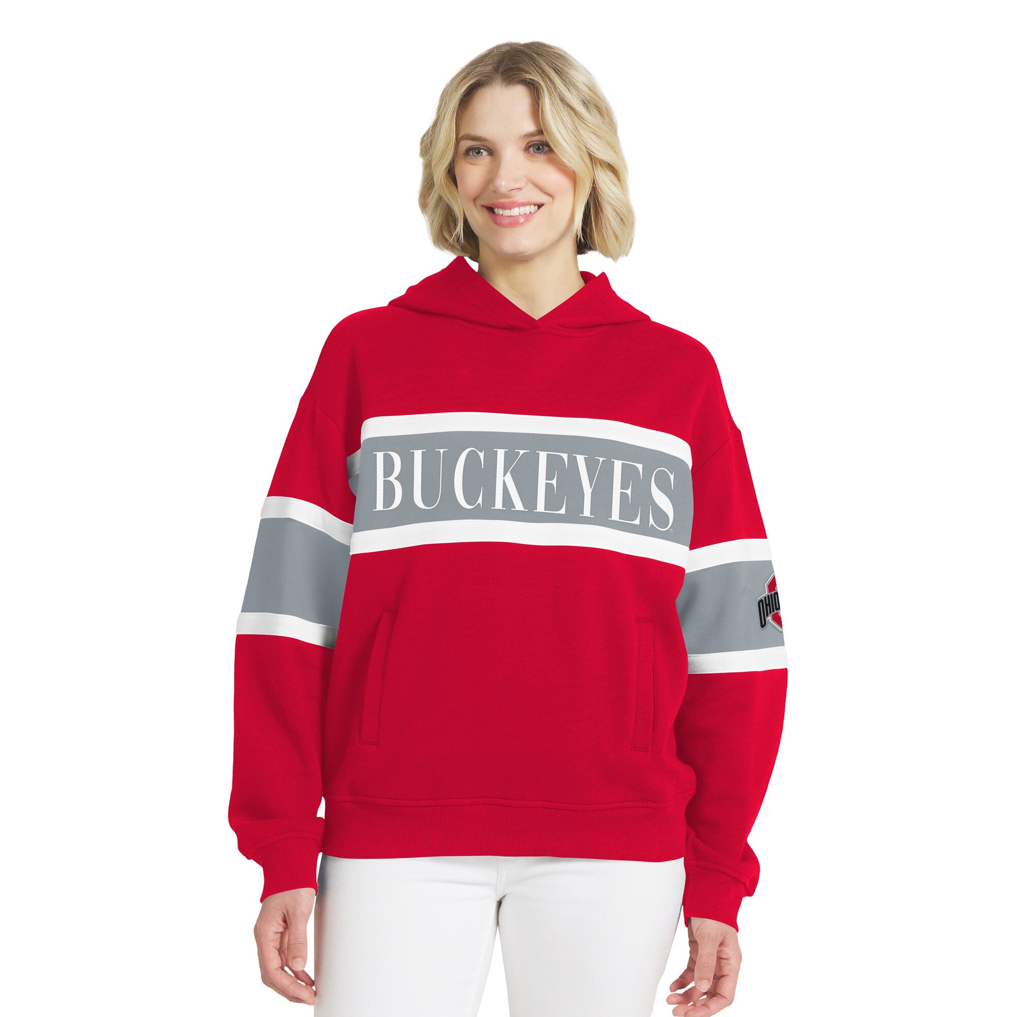 Sweat à capuche colorblock écarlate des Ohio State Buckeyes de la marque WEAR by Erin Andrews pour femmes