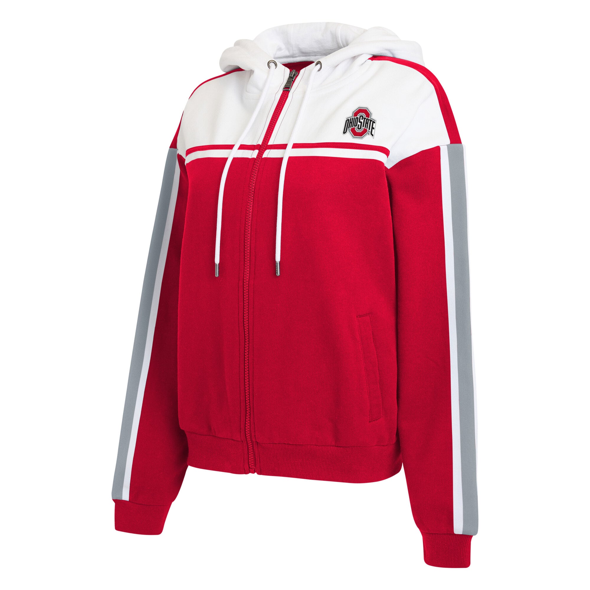 Sweat à capuche zippé pour femme WEAR by Erin Andrews Scarlet Ohio State Buckeyes rayures colorblock sur les manches