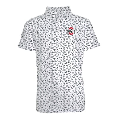 Ohio State Buckeyes Garb Youth Tom All-Over Football Print Polo - Gray