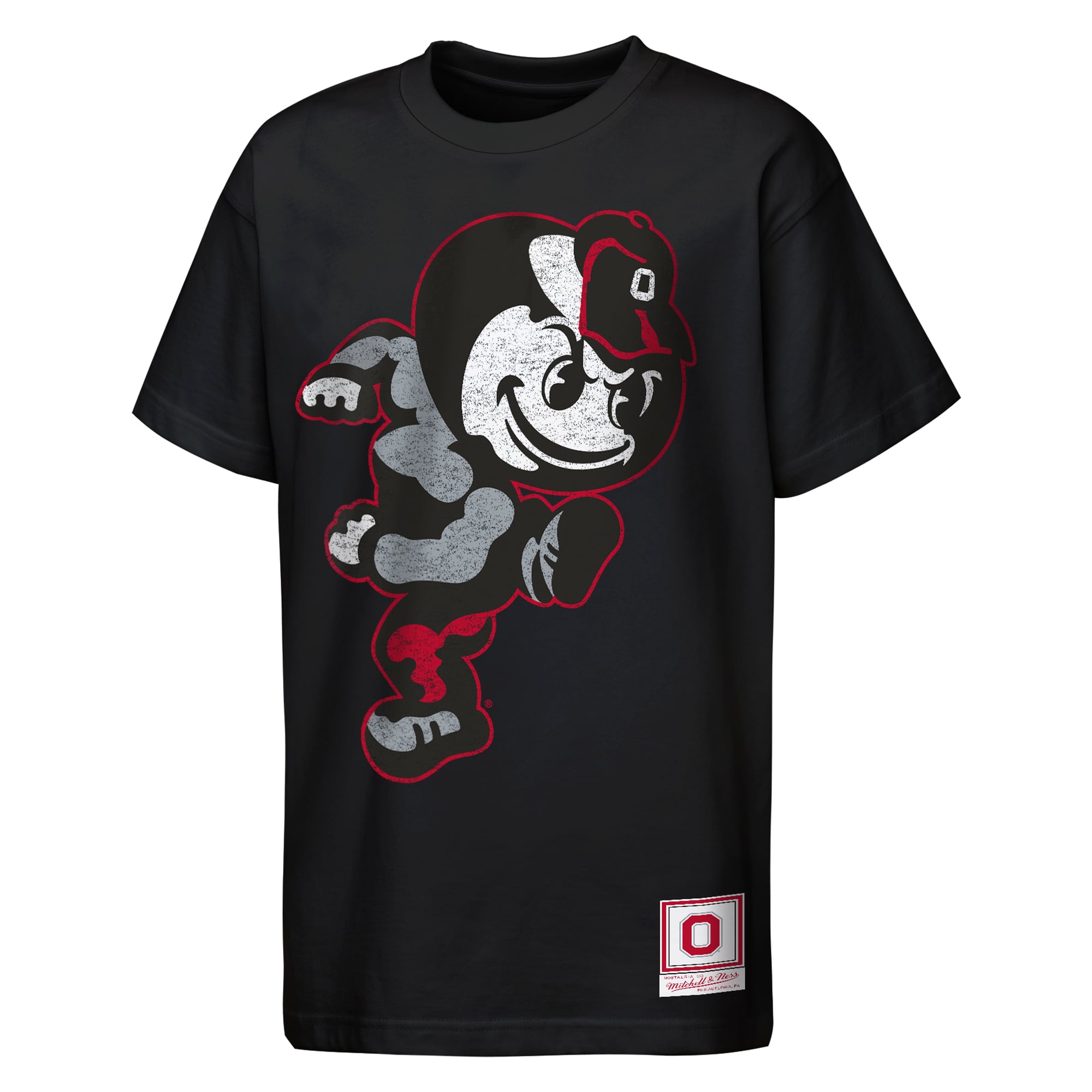 T-shirt Mitchell & Ness noir pour jeunes, mascotte des Ohio State Buckeyes, grand format, poids lourd