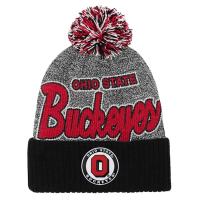 Ohio State Buckeyes Mitchell & Ness Mascot Cuffed Knit Hat with Pom - Black

