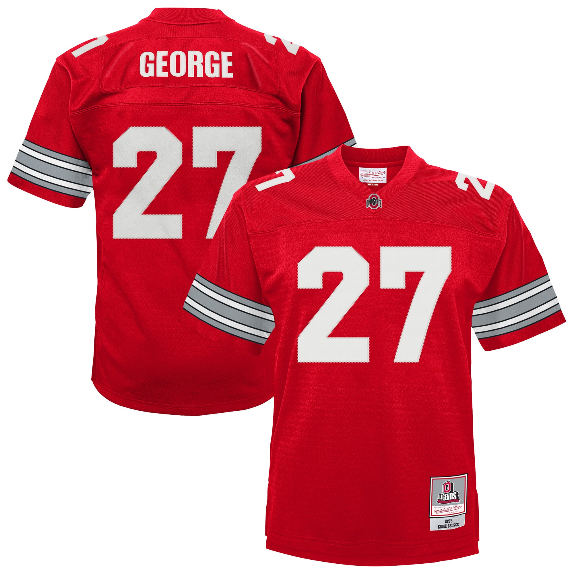Maillot de football rétro Mitchell & Ness Eddie George Scarlet des Ohio State Buckeyes pour jeunes