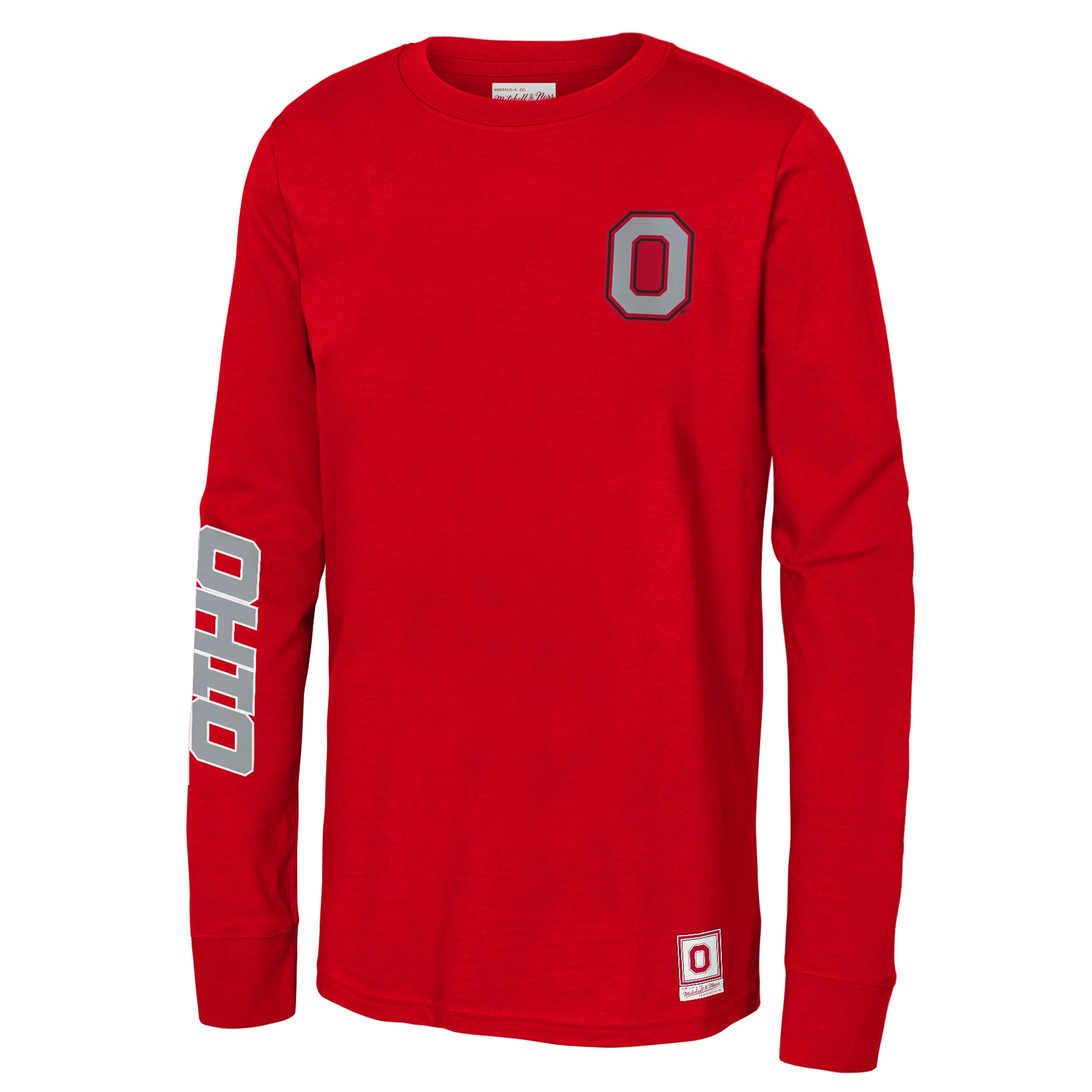 T-shirt à manches longues Mitchell & Ness Scarlet Ohio State Buckeyes Triple Play pour enfant
