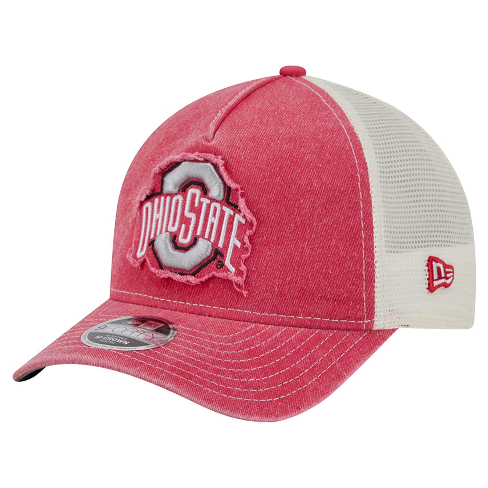 Casquette trucker rétro ajustable New Era Scarlet Ohio State Buckeyes 9FORTY pour jeunes, modèle A-Frame M-Crown