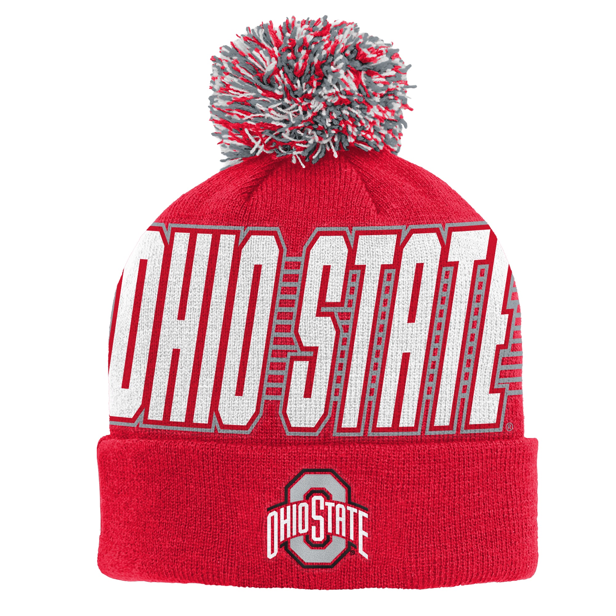 Bonnet tricoté à revers avec pompon, modèle écarlate Ohio State Buckeyes, pour enfant de la marque Outerstuff.