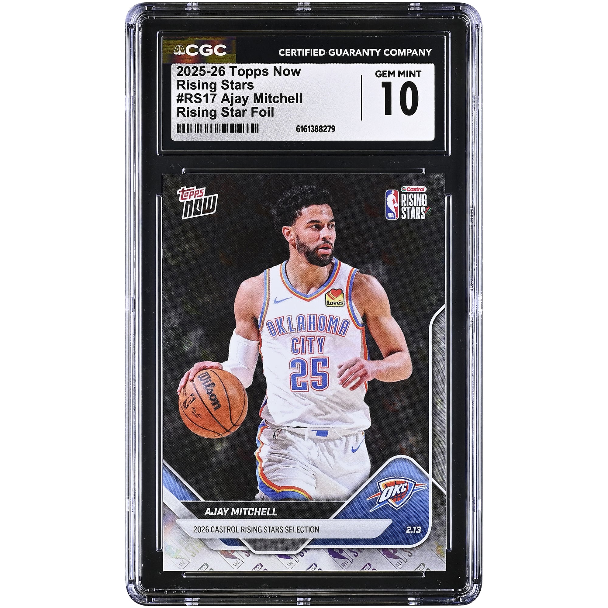 Carte Ajay Mitchell Oklahoma City Thunder 2025-26 Topps Now Rising Stars Foil #RS17 authentifiée CGC (n° 10)