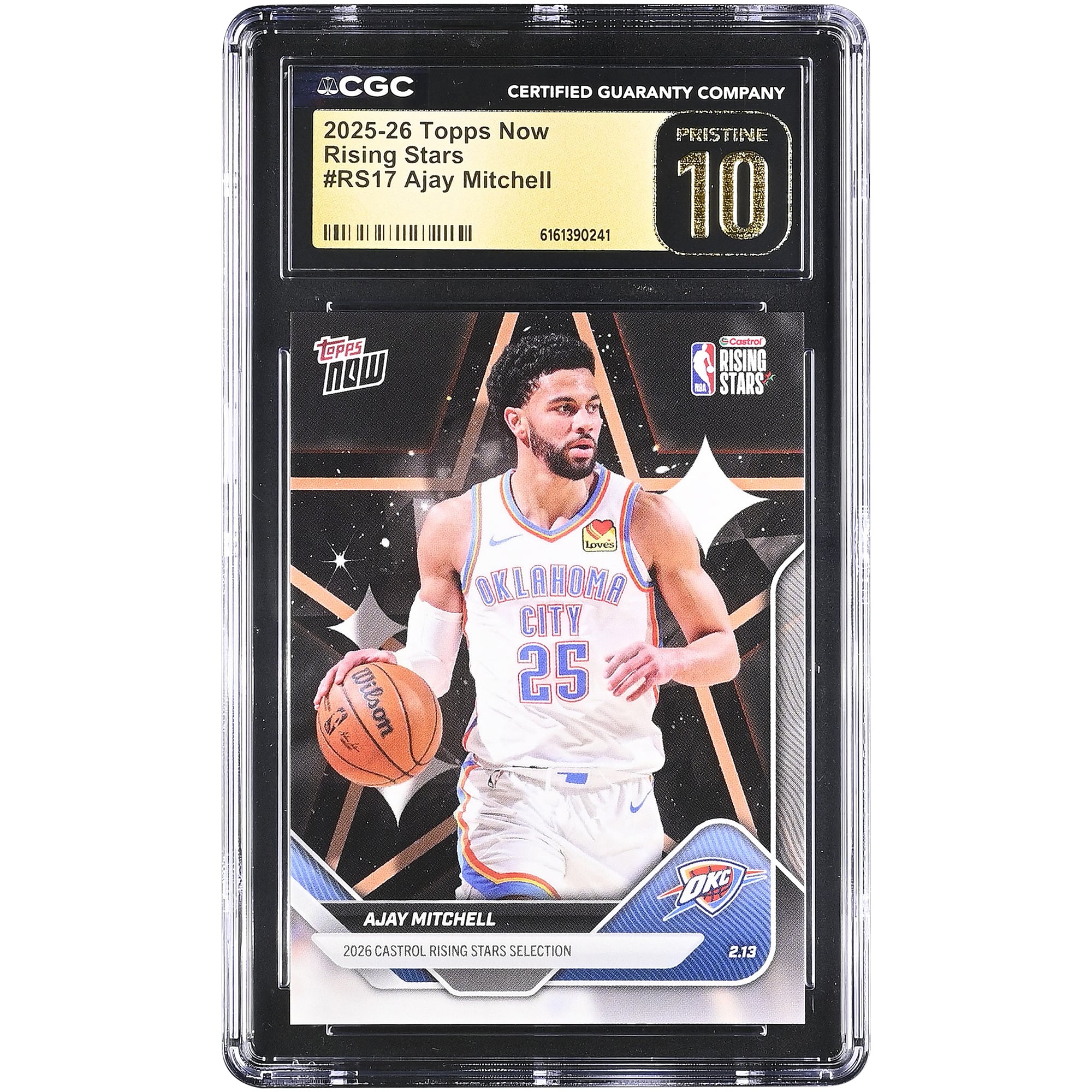 Carte Ajay Mitchell Oklahoma City Thunder 2025-26 Topps Now Rising Stars #RS17 authentifiée CGC, état PRISTINE 10
