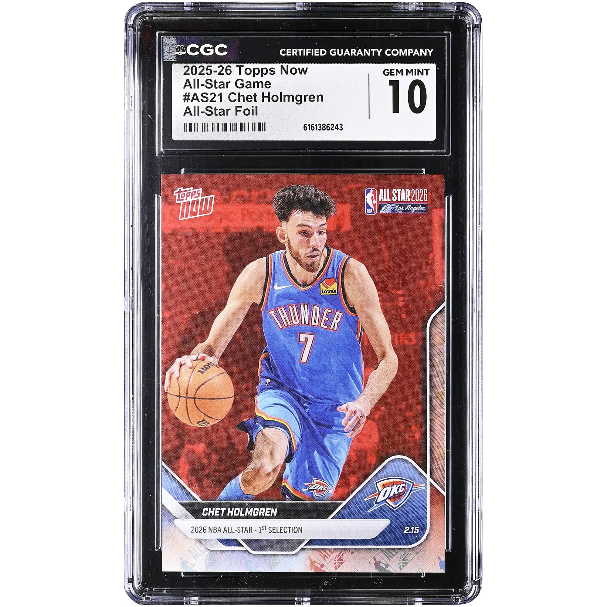 Carte Chet Holmgren Oklahoma City Thunder 2025-26 Topps Now All-Star Foil #AS21 authentifiée CGC (n° 10)