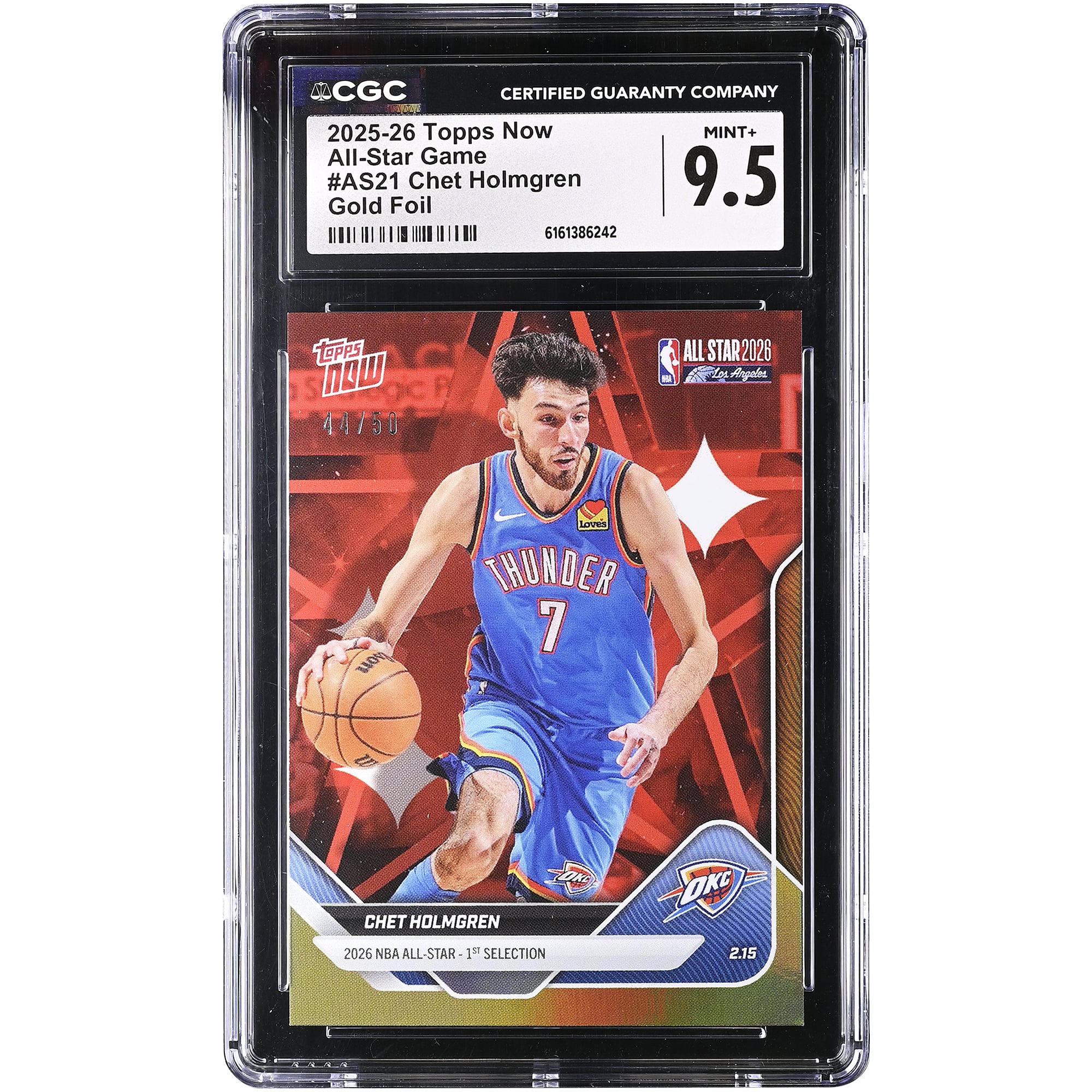 Carte Chet Holmgren Oklahoma City Thunder 2025-26 Topps Now All-Star Game Gold Foil #AS21 #/50 Authentifiée CGC 9.5