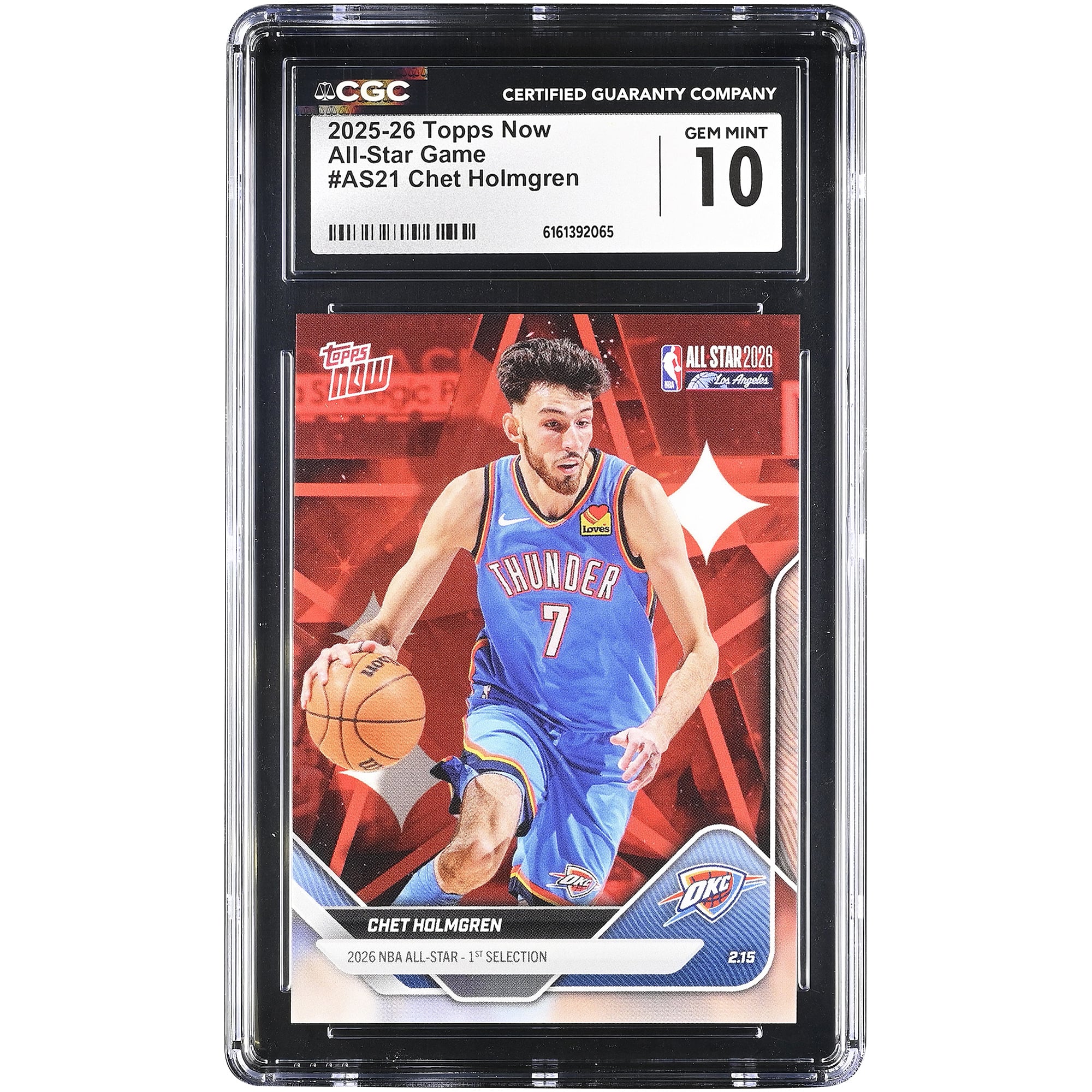 Carte authentifiée CGC n° 10 de Chet Holmgren, Oklahoma City Thunder, saison 2025-26, Topps Now All-Star Game, n° AS21
