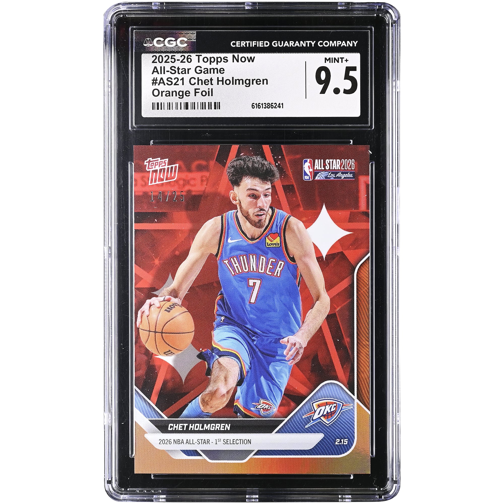 Carte Chet Holmgren Oklahoma City Thunder 2025-26 Topps Now All-Star Game Orange Foil #AS21 #/25 Authentifiée CGC 9.5