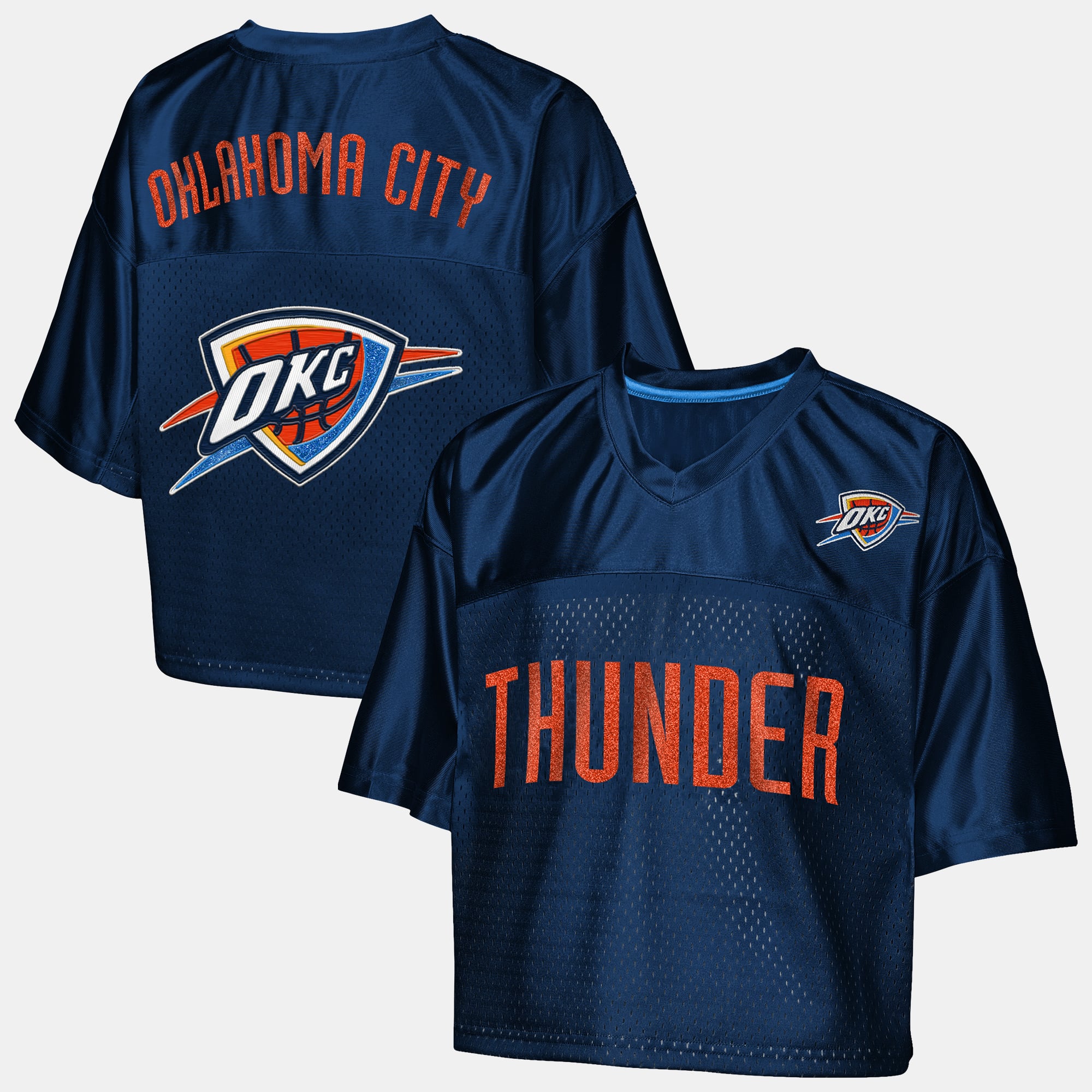 T-shirt court à col en V Outerstuff bleu marine Oklahoma City Thunder pour jeunes filles