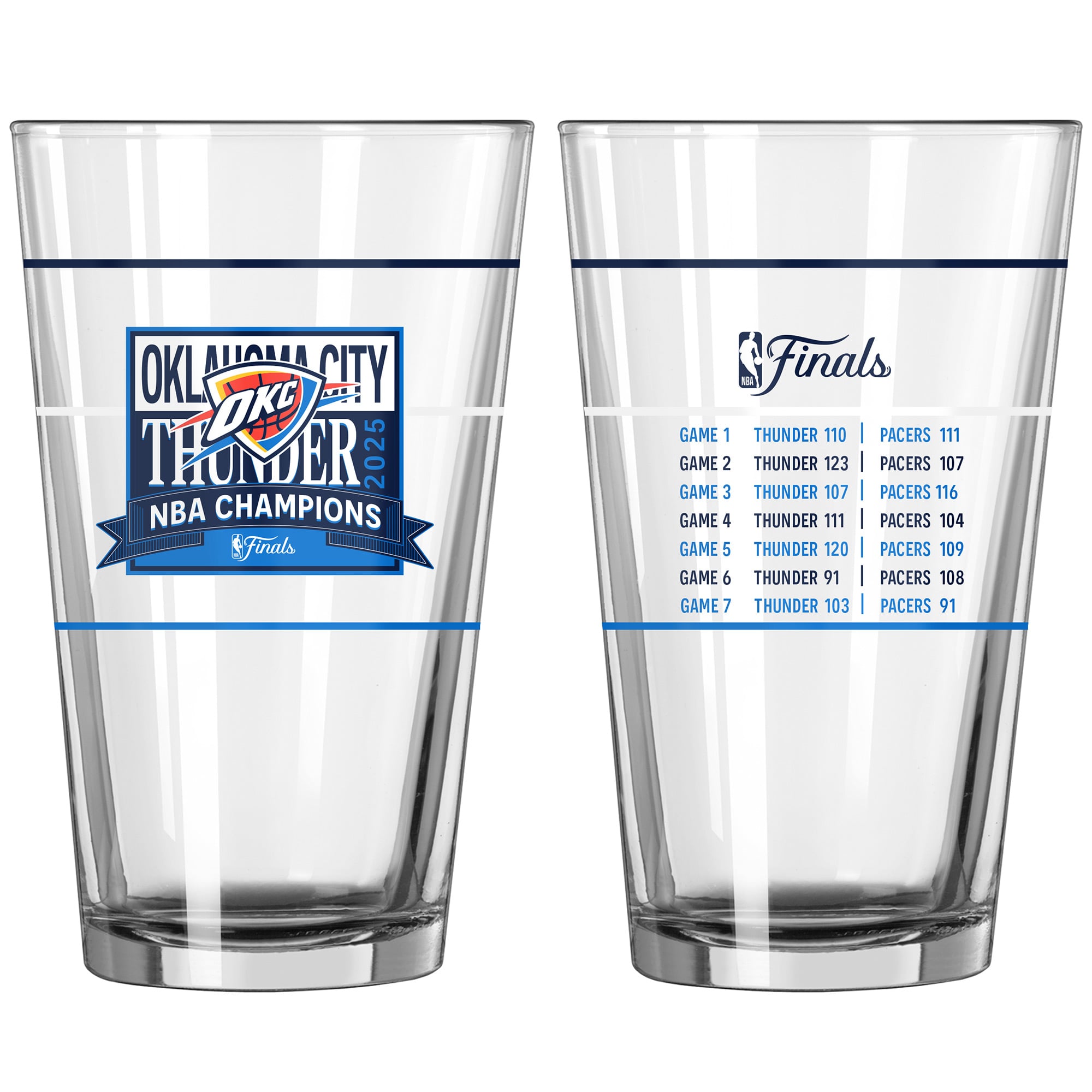 Logo Brands Oklahoma City Thunder 2025 NBA Finals Champions Two-Piece 16oz. Score Pint Glass Set