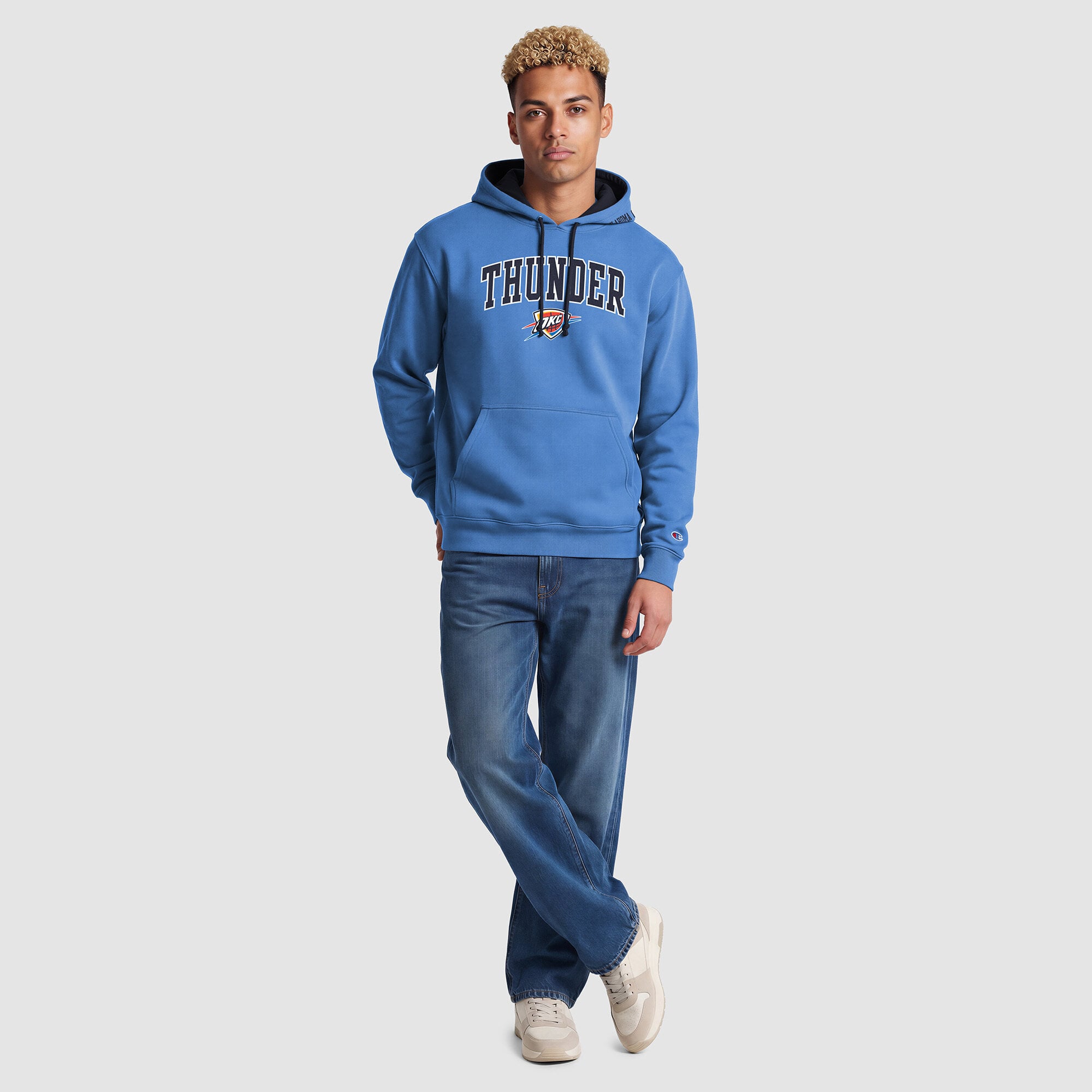 Sweat à capuche Champion bleu pour homme, doublure contrastée Oklahoma City Thunder