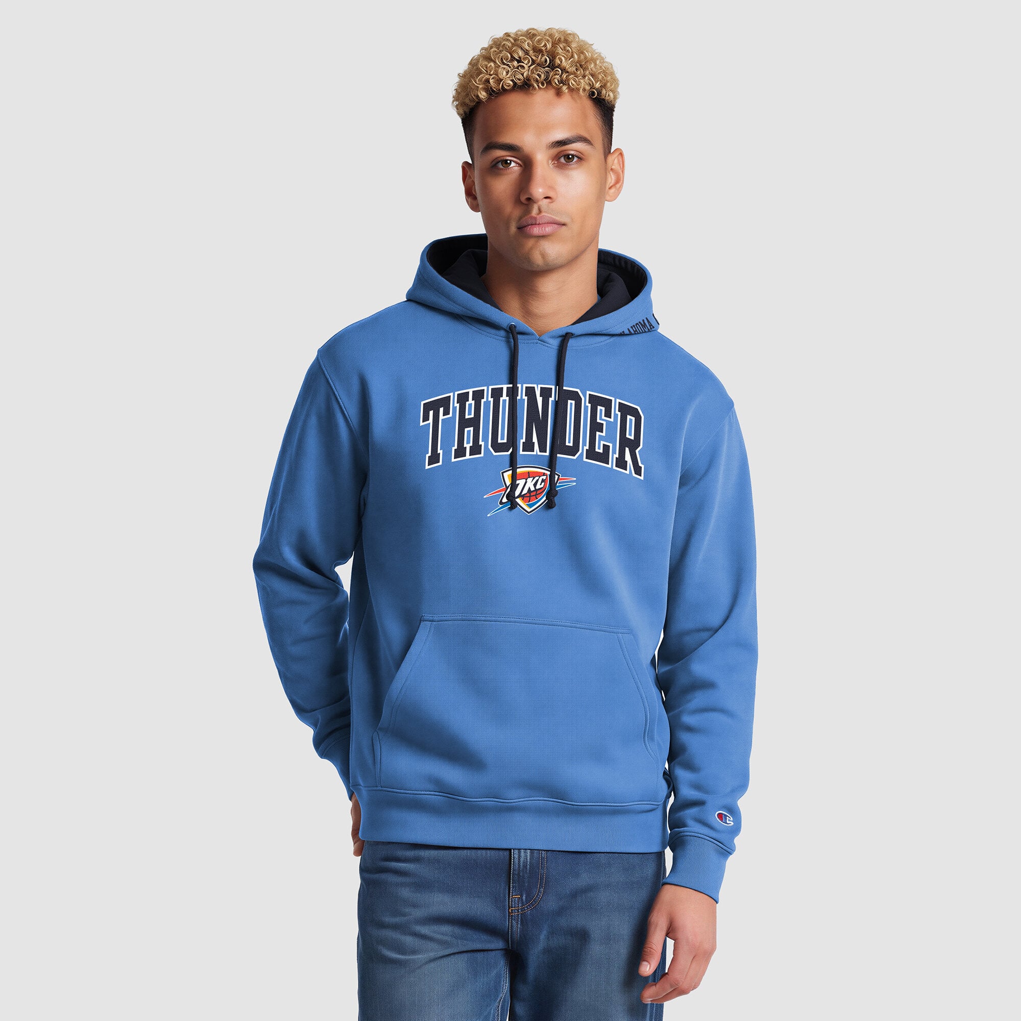 Sweat à capuche Champion bleu pour homme, doublure contrastée Oklahoma City Thunder