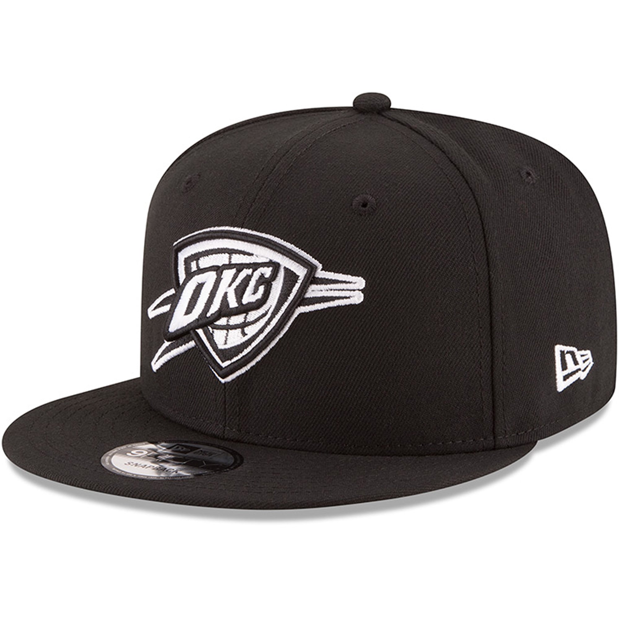 Men's Oklahoma City Thunder New Era Black Black & White Logo 9FIFTY Adjustable Snapback Hat