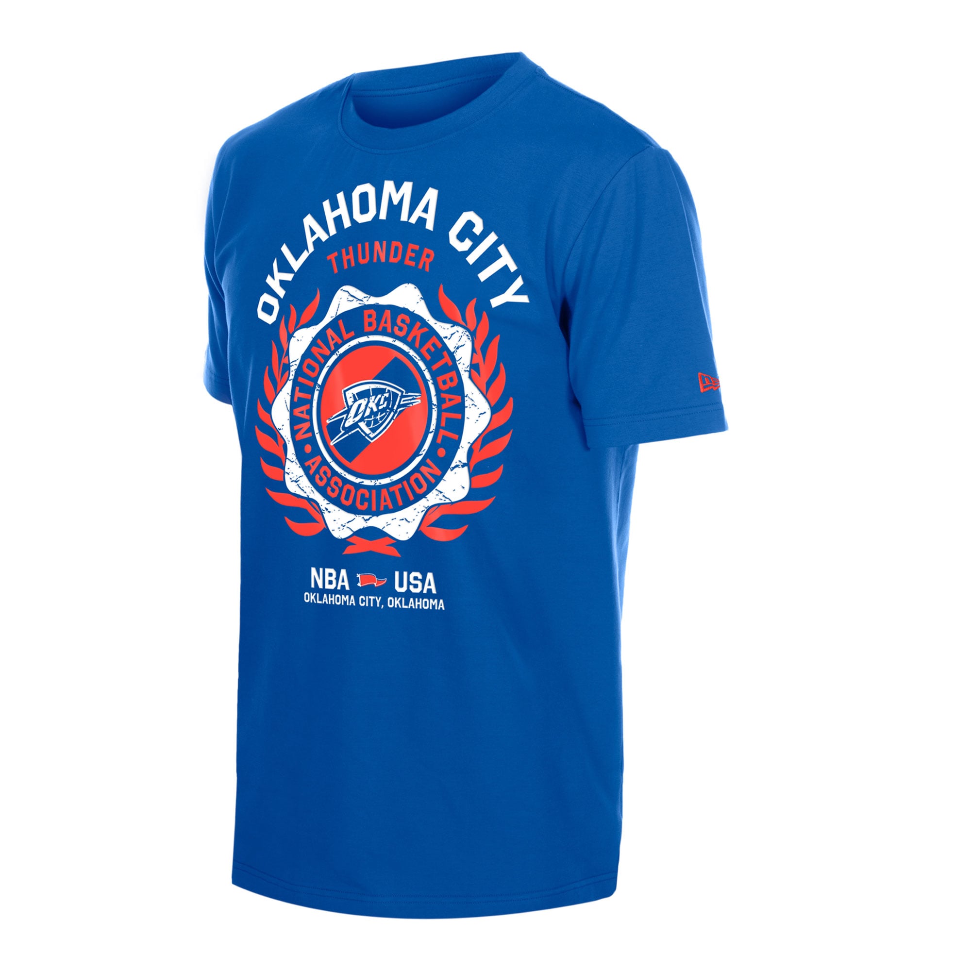 T-shirt floqué New Era bleu Oklahoma City Thunder avec écusson laurier pour homme