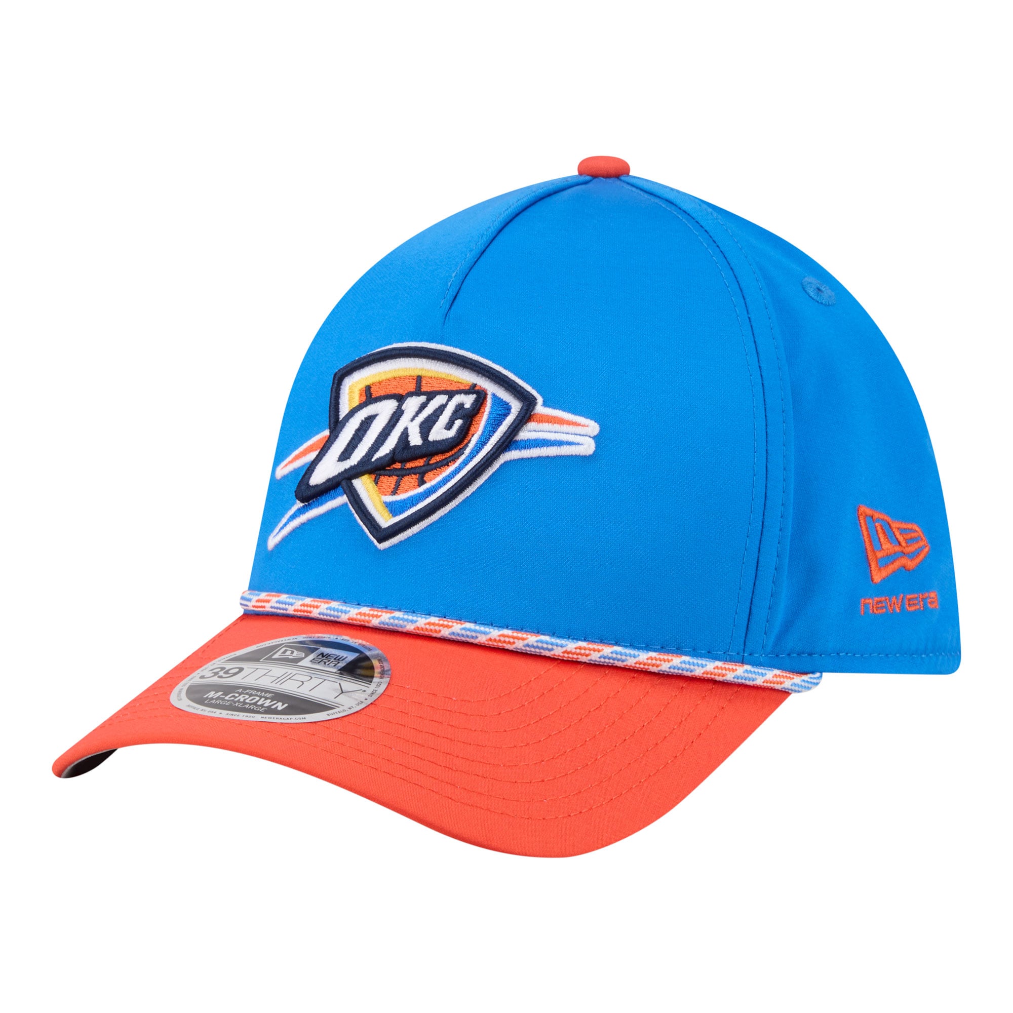 Men's Oklahoma City Thunder New Era Blue/Orange Rope Two-Tone M-Crown A-Frame 39THIRTY Flex Hat