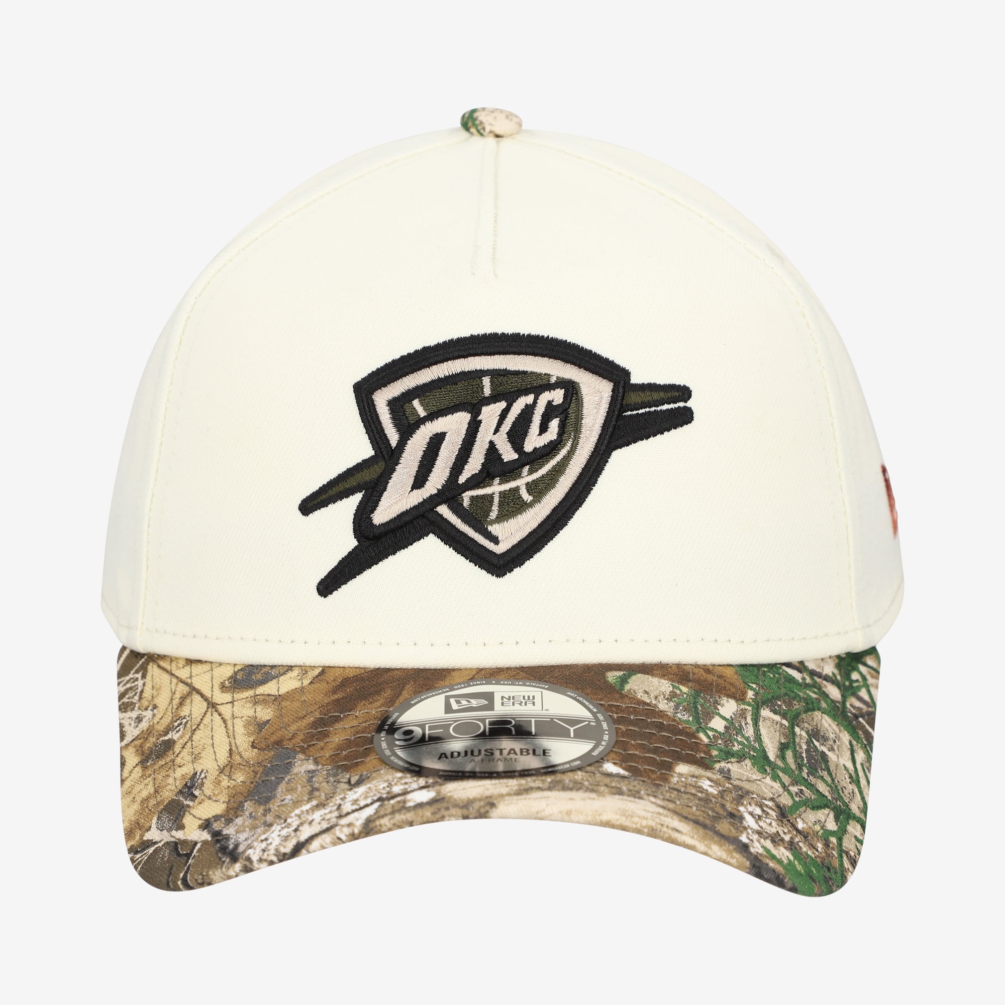 Men's New Era Cream Oklahoma City Thunder Realtree Chrome Two-Tone 9FORTY A-Frame Adjustable Hat
