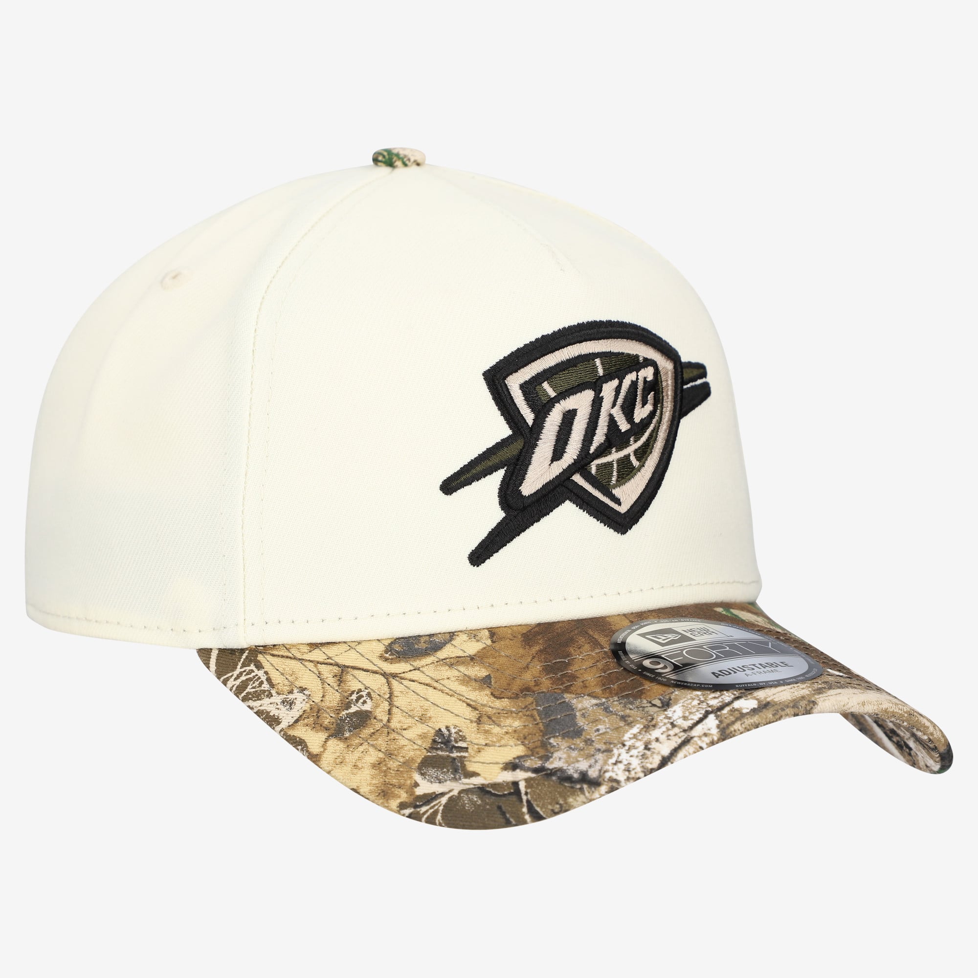 Men's New Era Cream Oklahoma City Thunder Realtree Chrome Two-Tone 9FORTY A-Frame Adjustable Hat