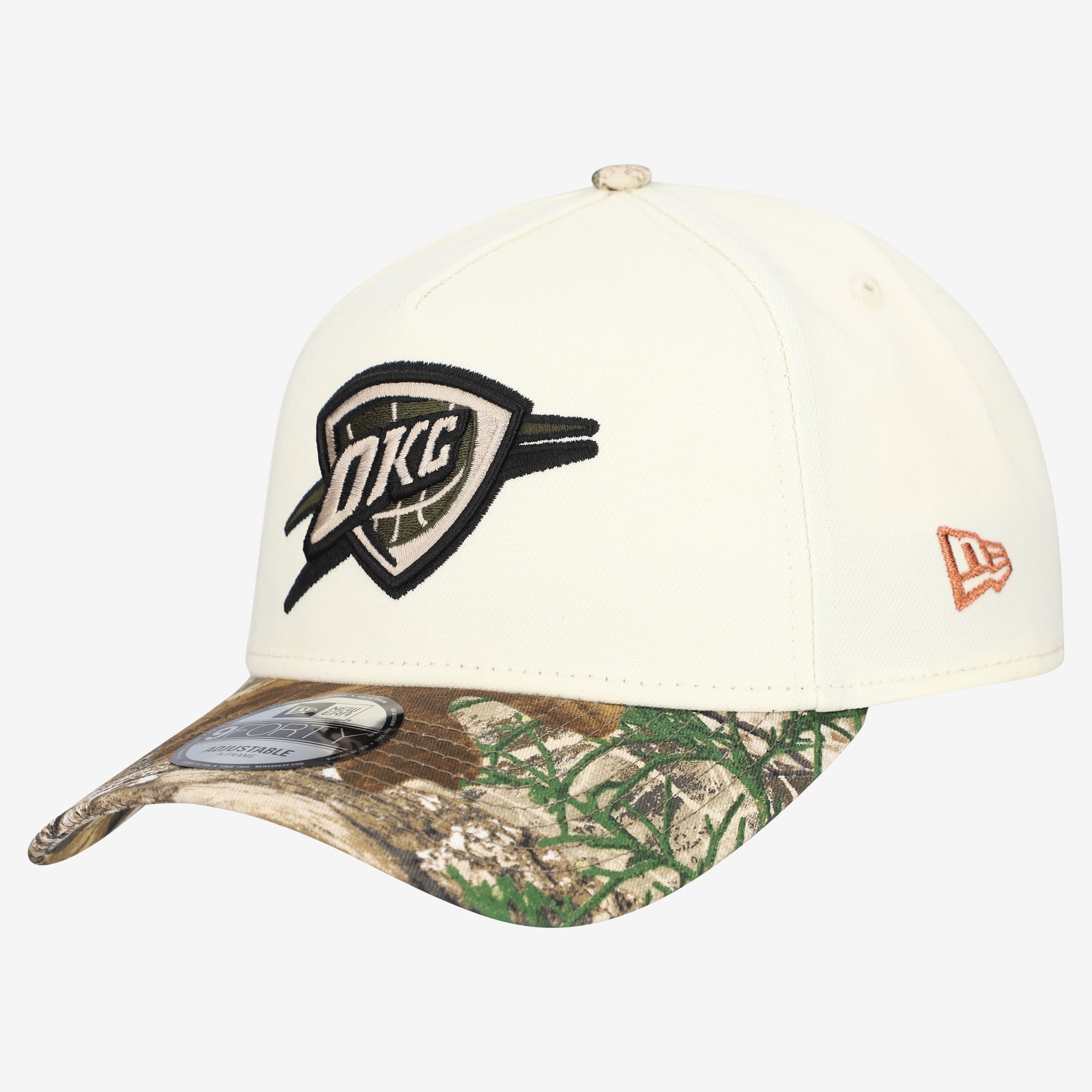 Men's Oklahoma City Thunder New Era Cream Realtree Chrome Two-Tone 9FORTY A-Frame Adjustable Hat