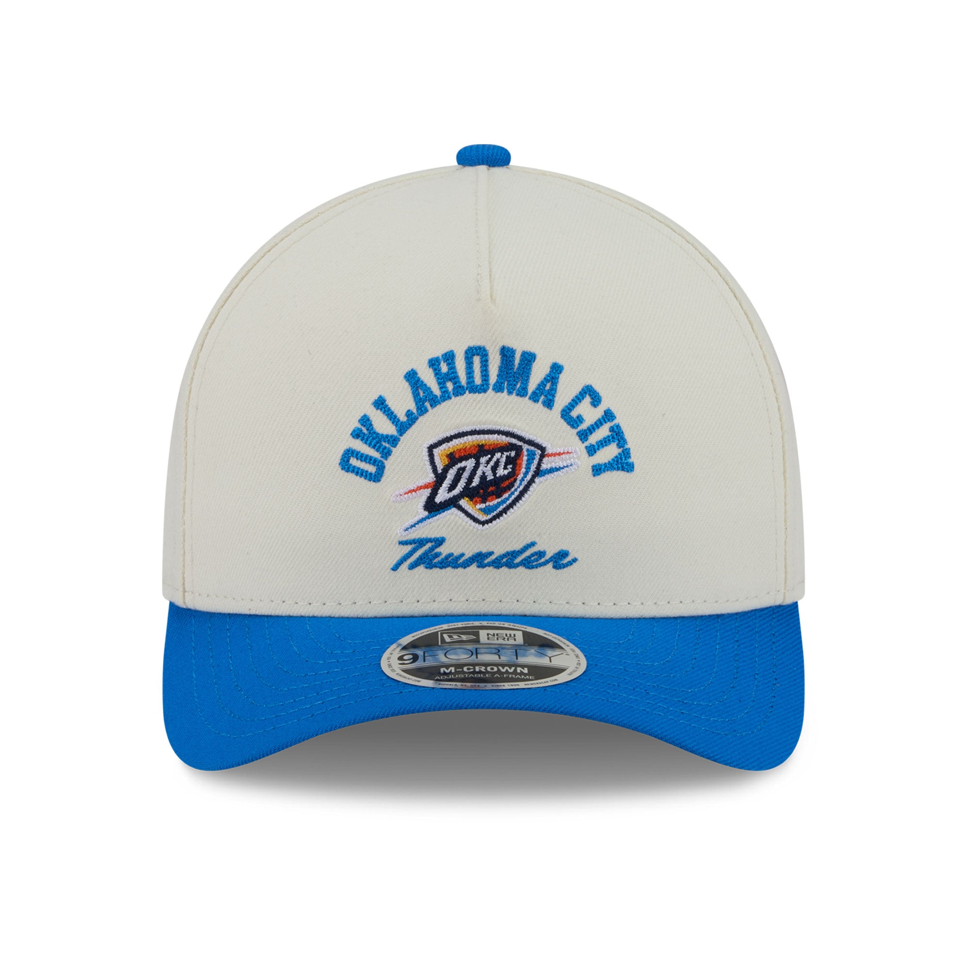 Casquette ajustable New Era Oklahoma City Thunder Arch 9FORTY blanche et bleue pour homme