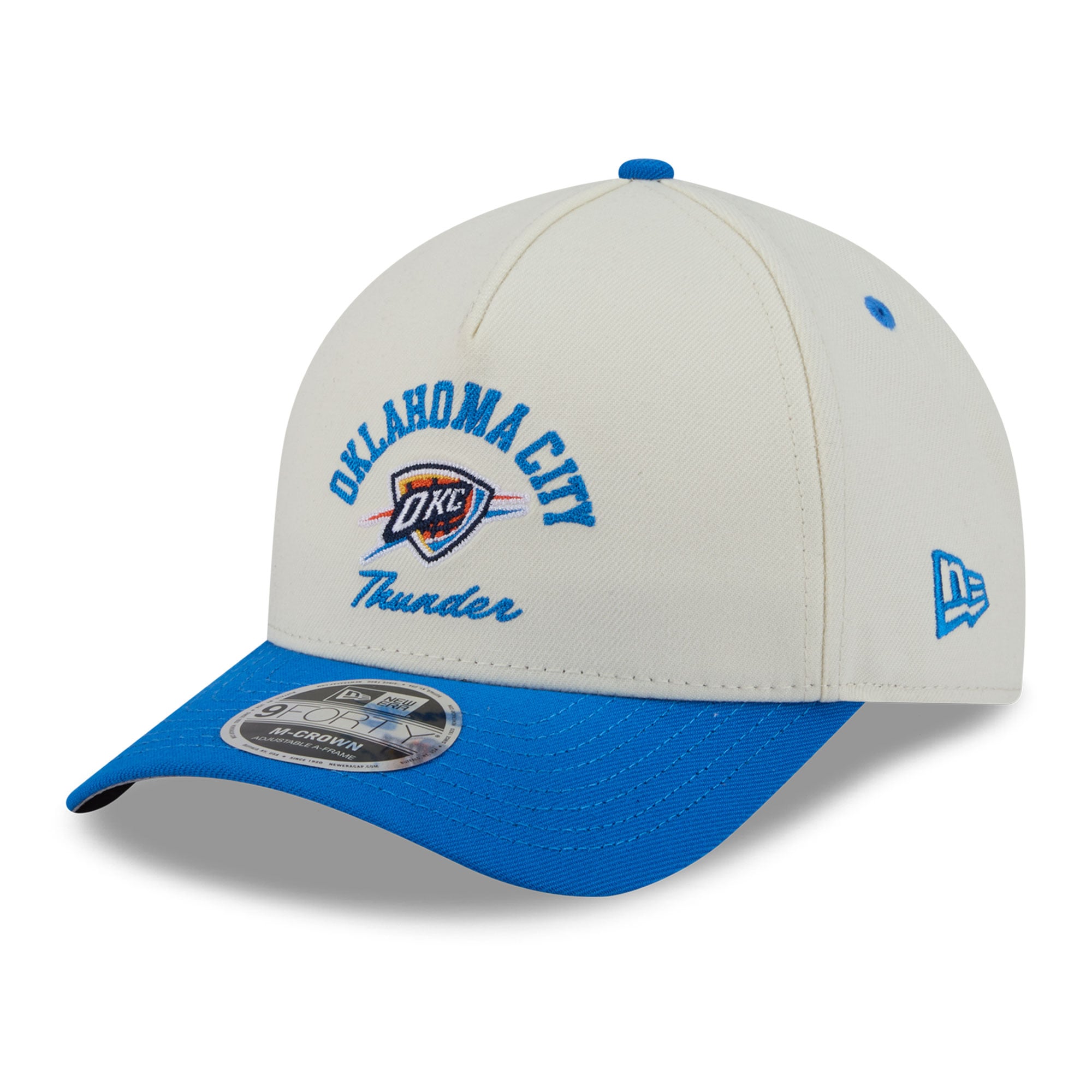 Casquette ajustable New Era Oklahoma City Thunder Arch 9FORTY blanche et bleue pour homme