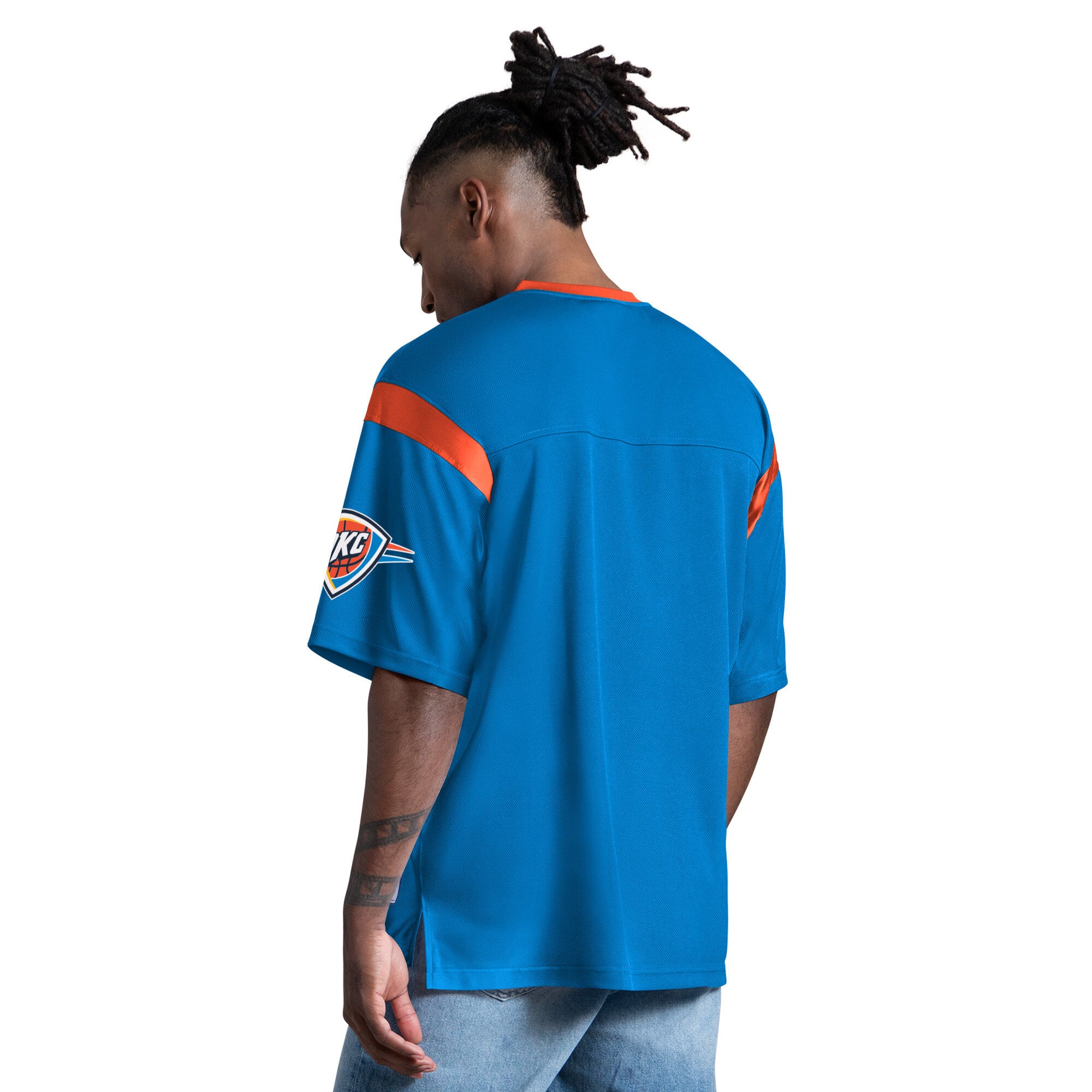 T-shirt à col en V Starter Blue pour homme, Oklahoma City Thunder, jour de match