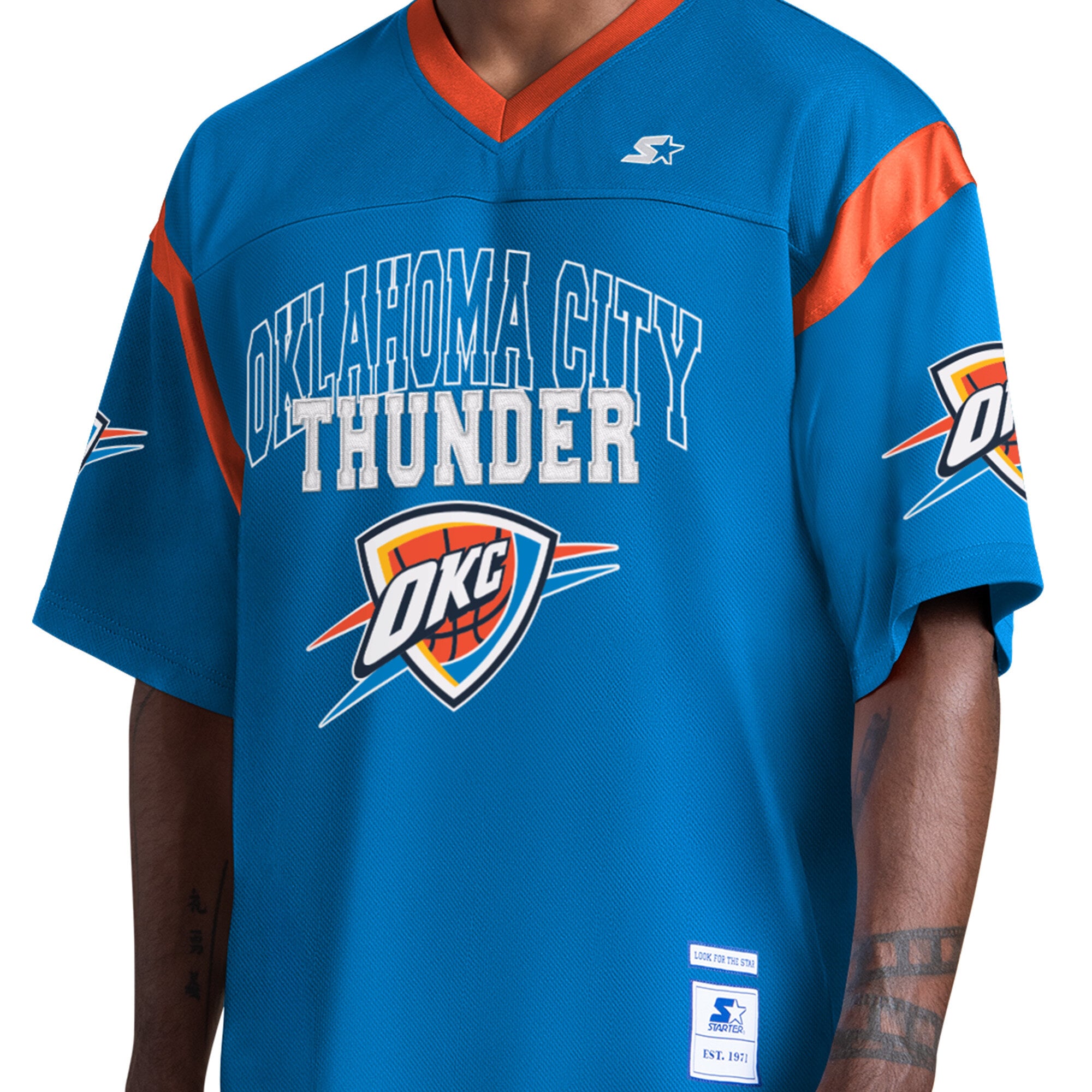 T-shirt à col en V Starter Blue pour homme, Oklahoma City Thunder, jour de match