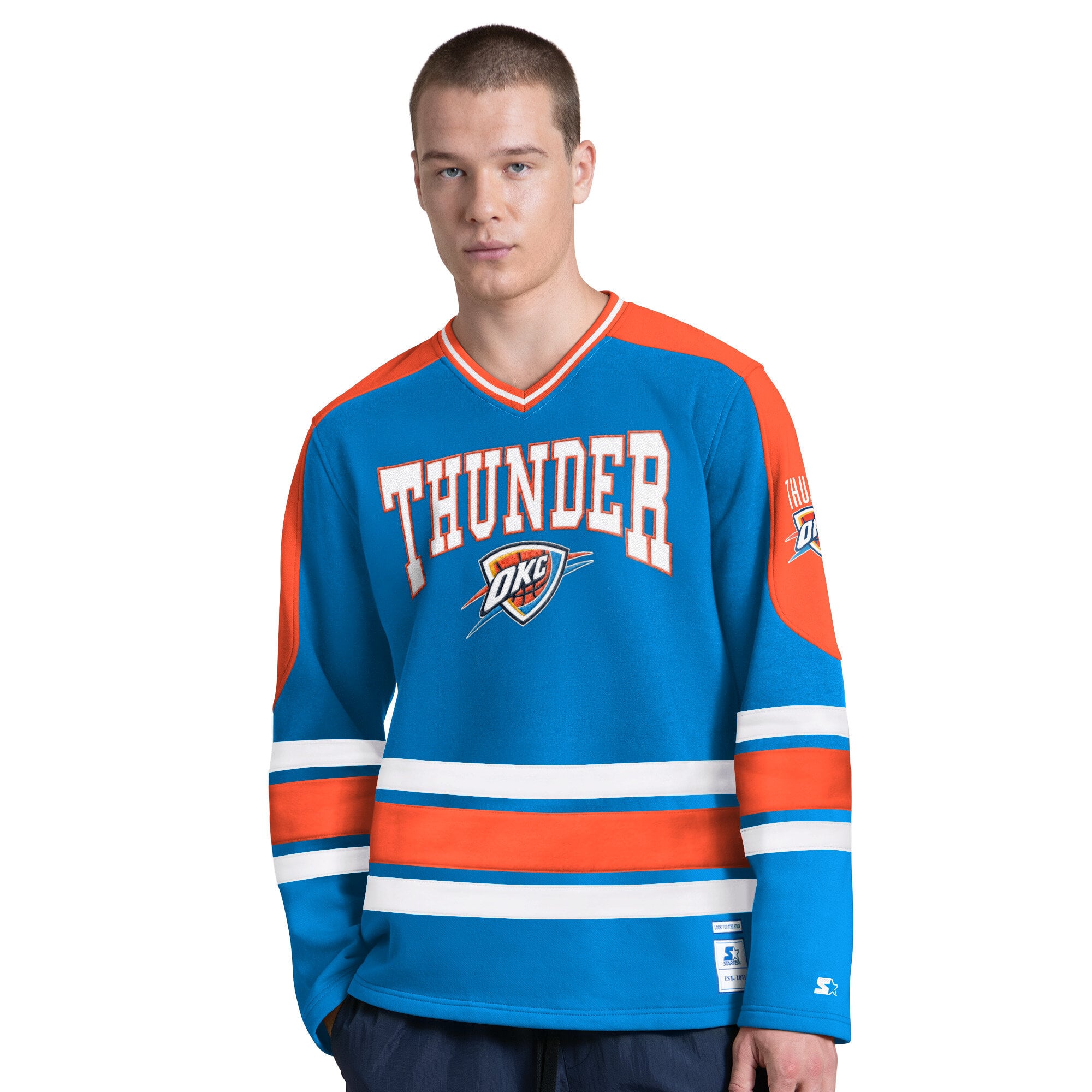 T-shirt à manches longues et col en V Starter Blue Oklahoma City Thunder pour homme