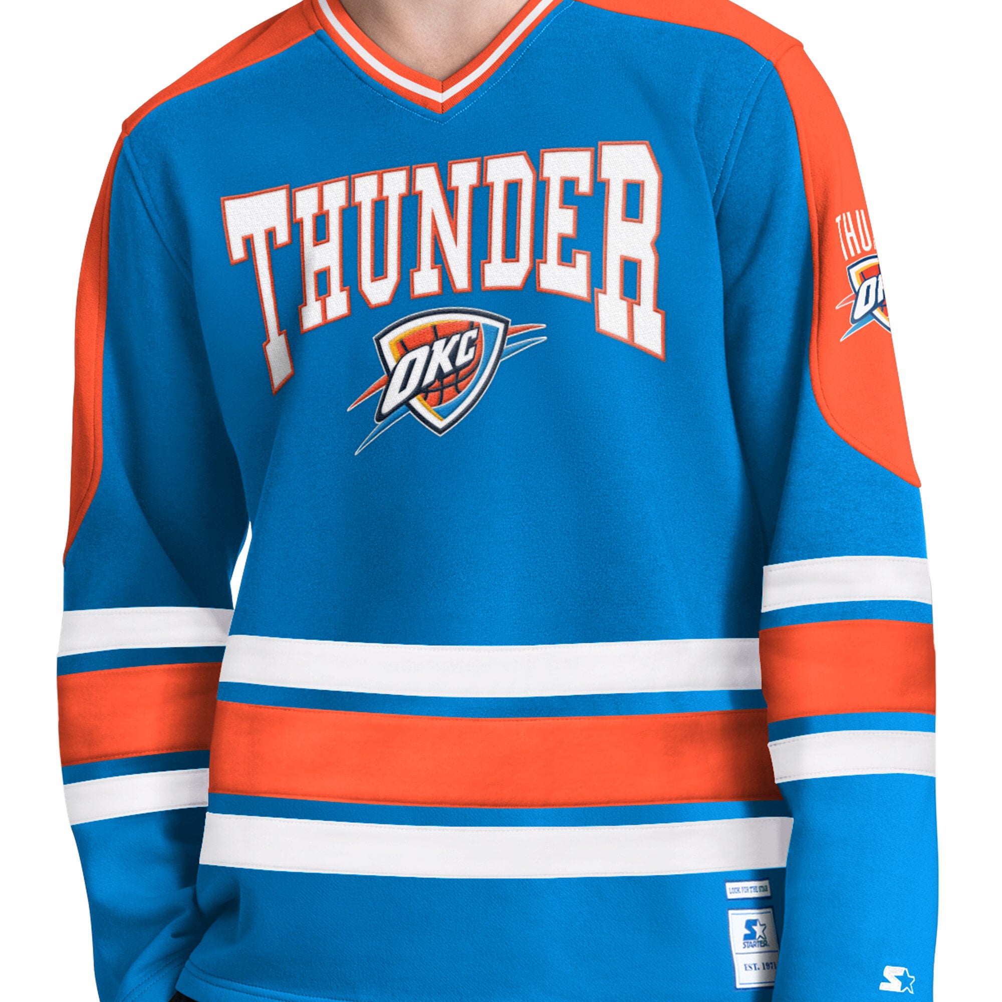 T-shirt à manches longues et col en V Starter Blue Oklahoma City Thunder pour homme