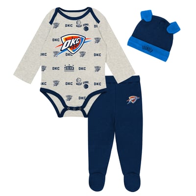 Oklahoma City Thunder Outerstuff Newborn & Infant Pinch Post Bodysuit, Pants & Cuffed Knit Hat Set