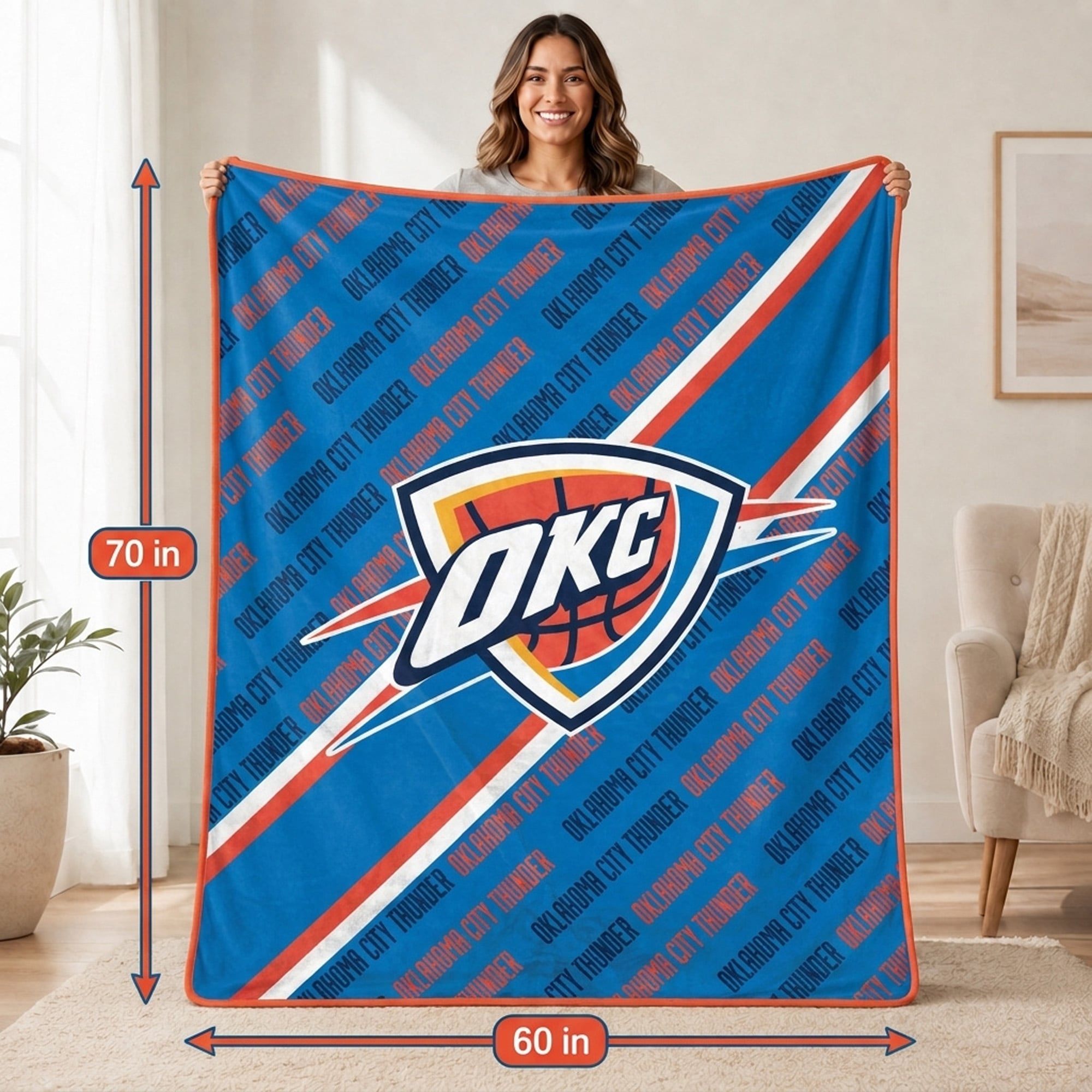Couverture ultra douce Pegasus Oklahoma City Thunder, 152 x 178 cm (diagonale), doublée et ornée du logo.