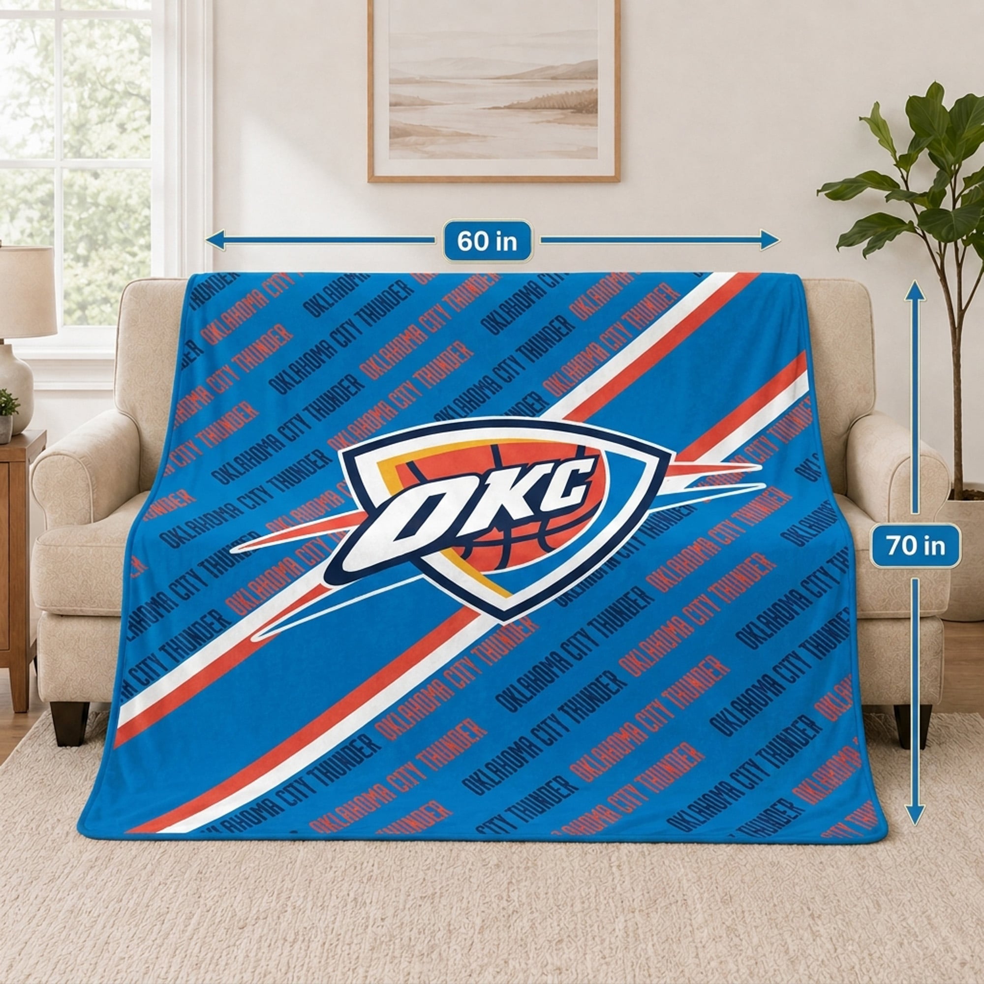 Couverture ultra douce Pegasus Oklahoma City Thunder, 152 x 178 cm (diagonale), doublée et ornée du logo.