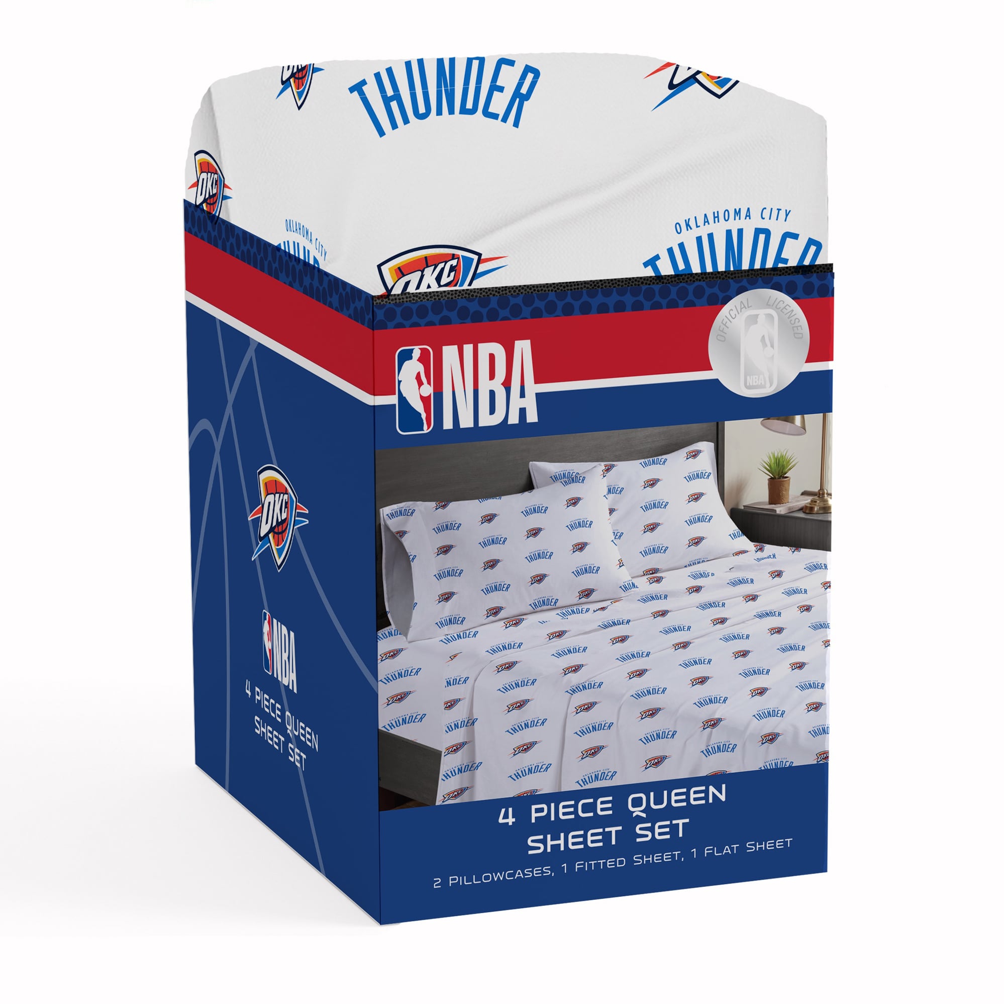 Ensemble de draps quatre pièces Pegasus Oklahoma City Thunder pour lit queen