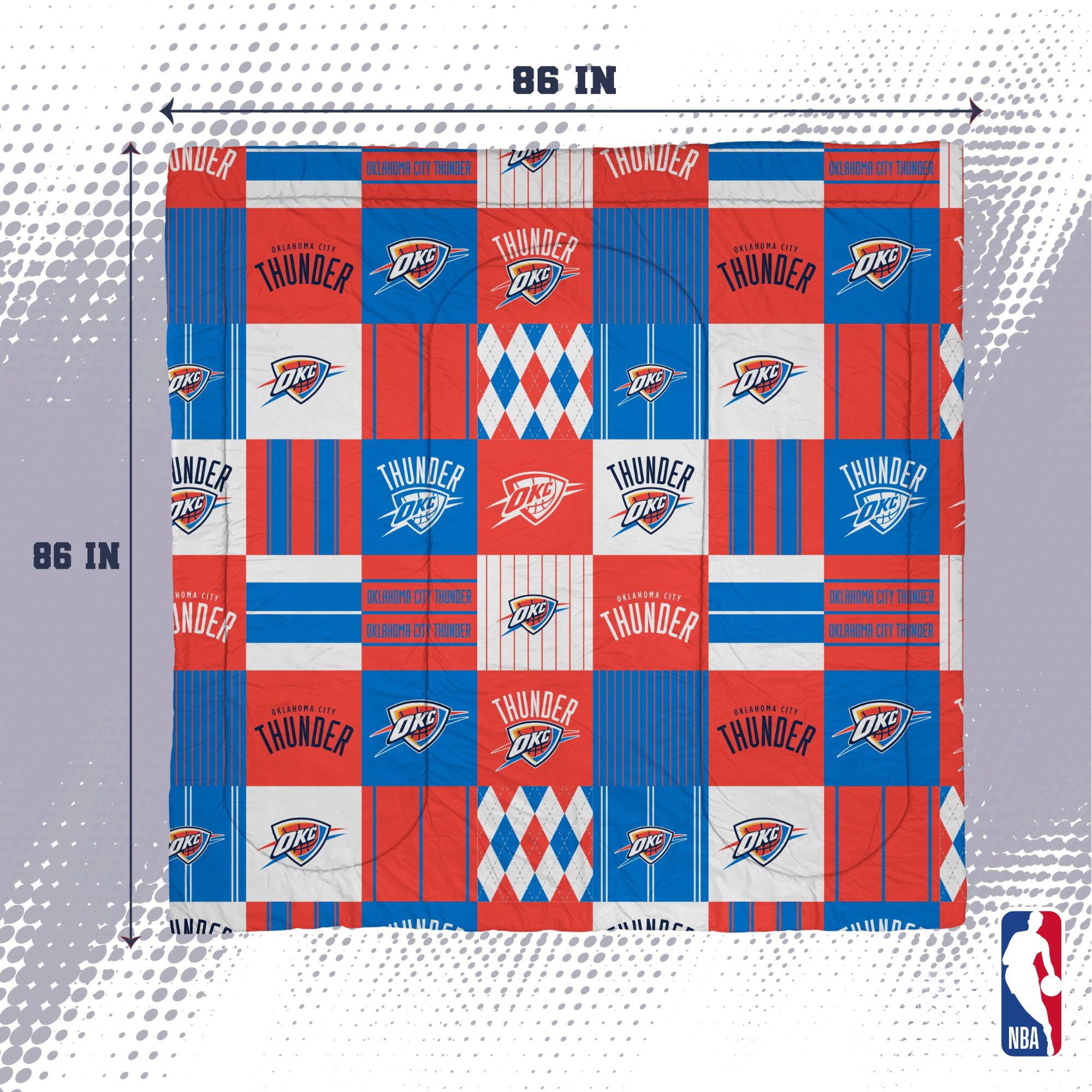 Ensemble de literie trois pièces à carreaux patchwork Pegasus Oklahoma City Thunder, format double/queen.