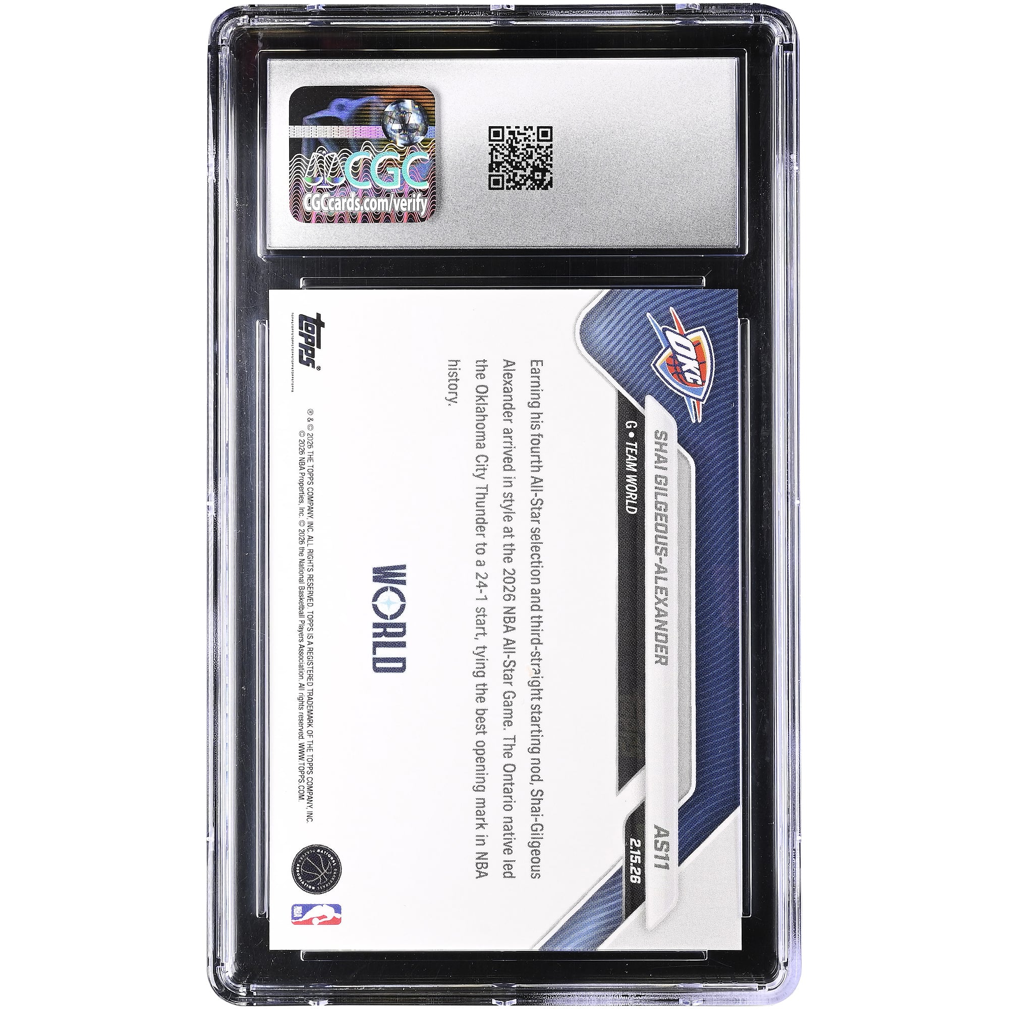 Shai Gilgeous-Alexander Oklahoma City Thunder 2025-26 Topps Now All-Star Game #AS11 CGC Authenticated Card
