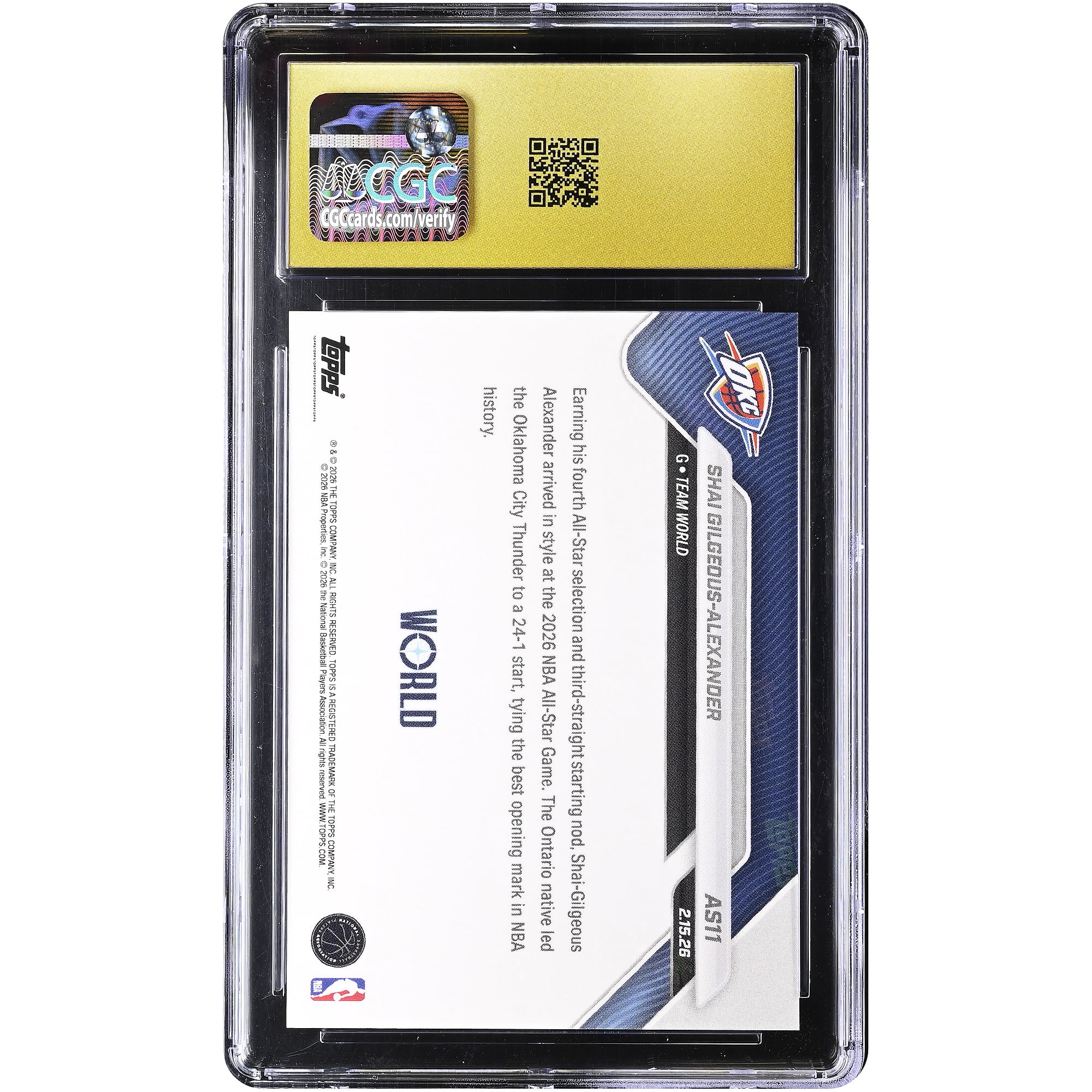 Shai Gilgeous-Alexander Oklahoma City Thunder 2025-26 Topps Now All-Star Game #AS11 CGC Authenticated PRISTINE 10 Card